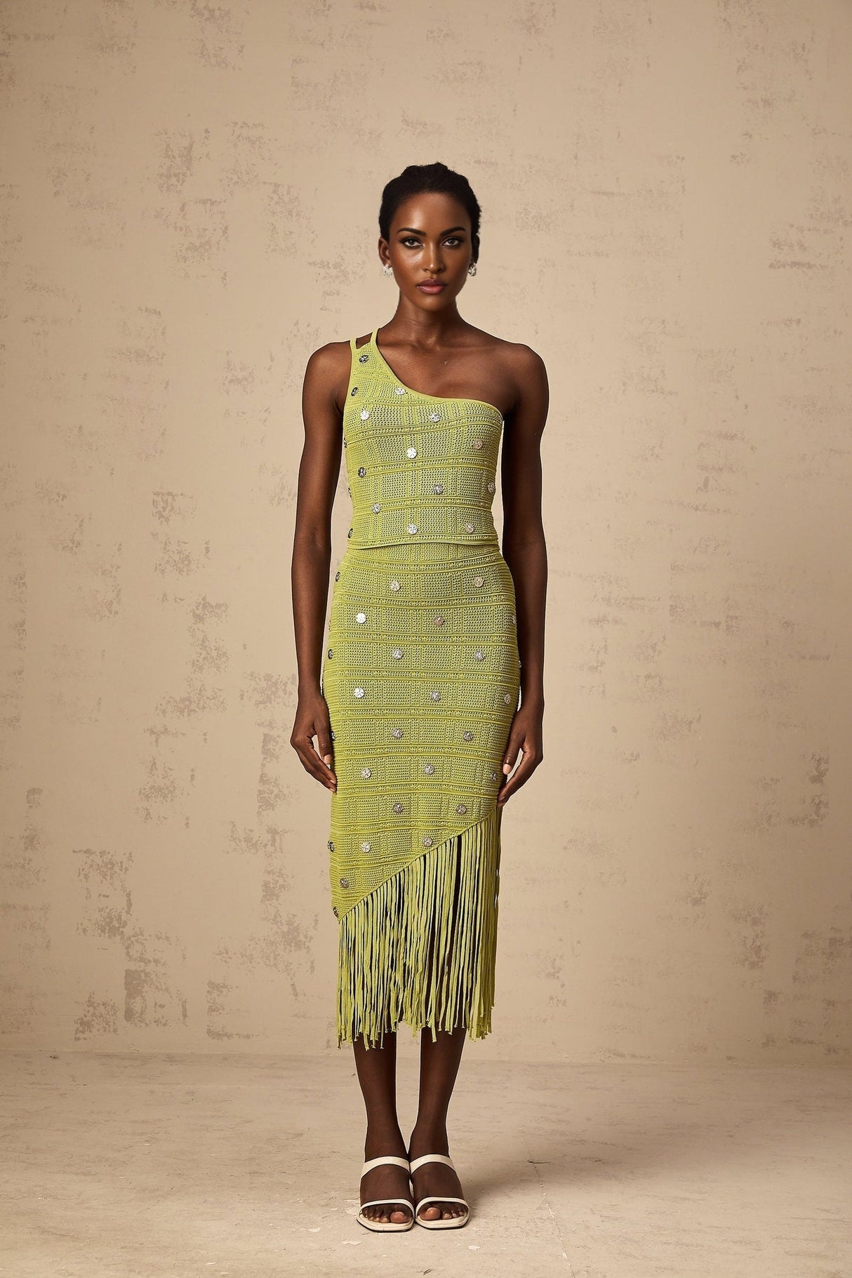 Jenna Skirt & Top Set Green Knit Top & Skirt Embellished