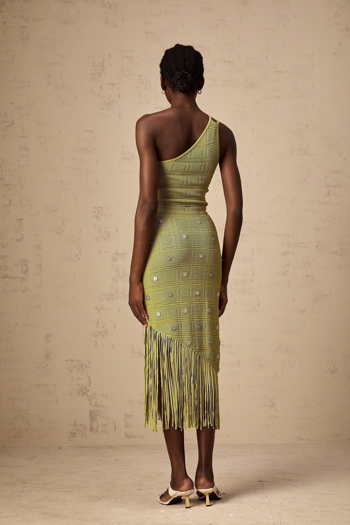 Jenna Skirt & Top Set Green Knit Top & Skirt Embellished