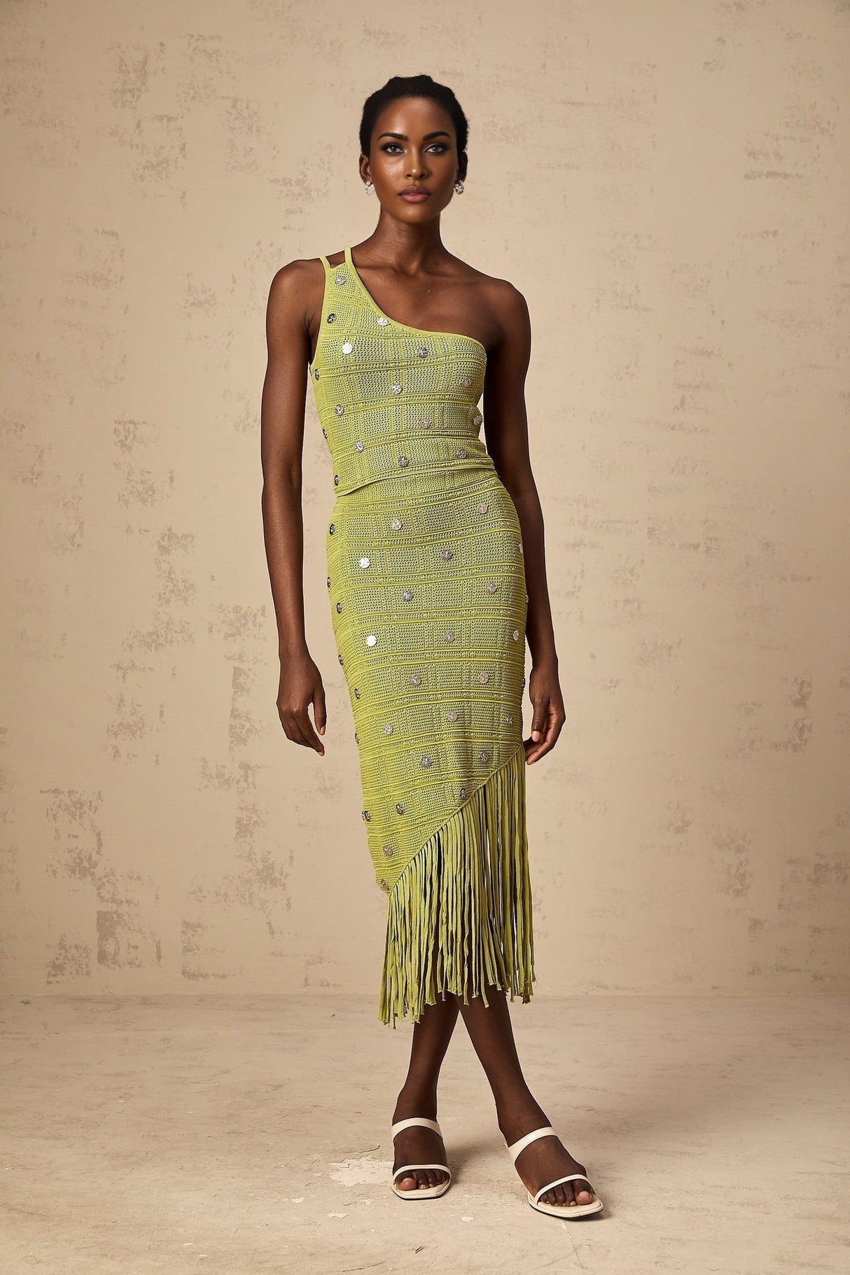 Jenna Skirt & Top Set Green Knit Top & Skirt Embellished