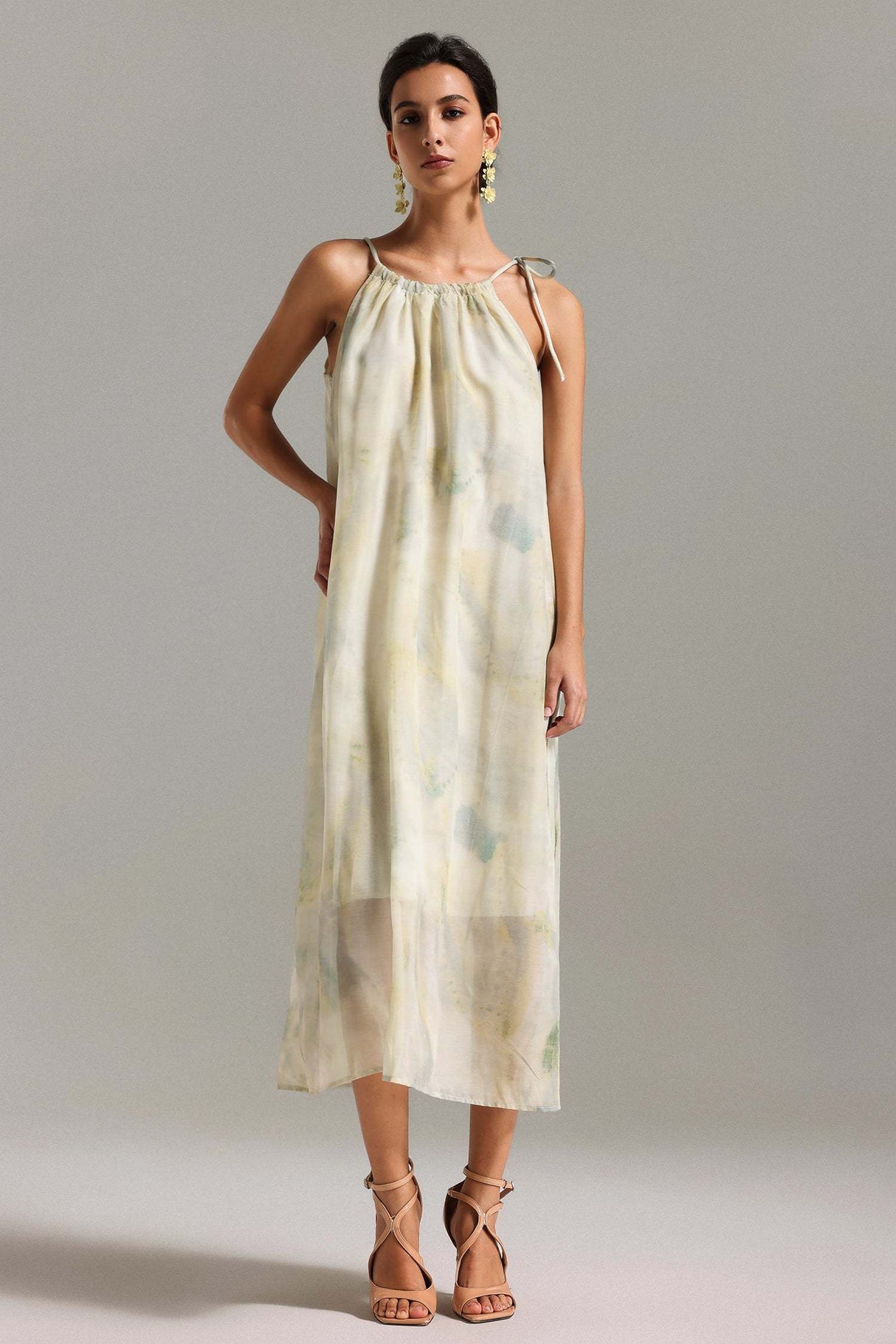 Jessica Beige Printed Sleeveless Midi Dress