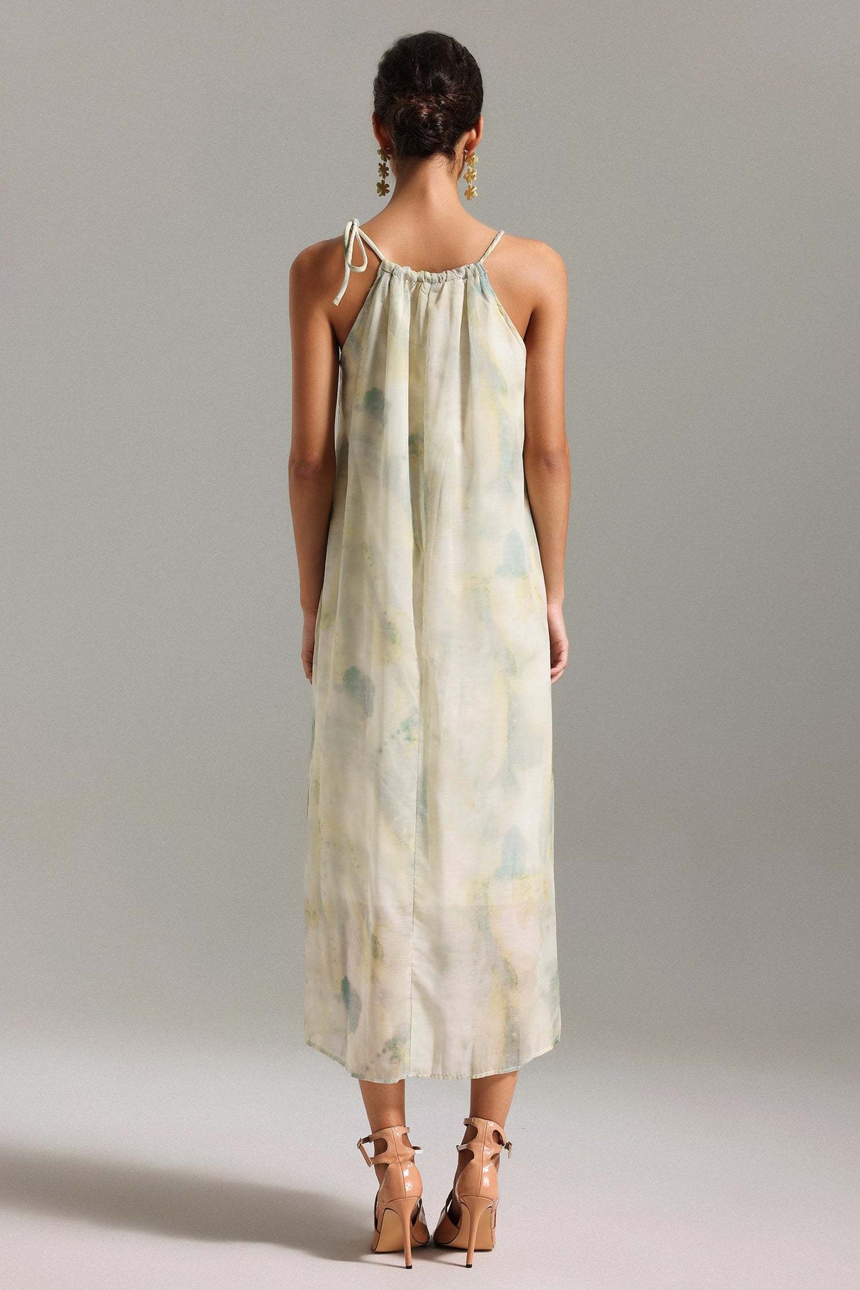 Jessica Beige Printed Sleeveless Midi Dress