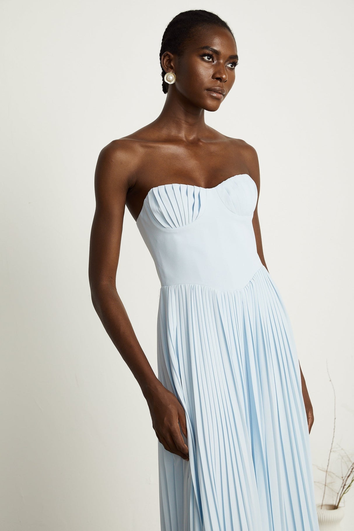 Jessica Blue Maxi Dress with Off - Shoulder Corset Style and Pleated Skirt