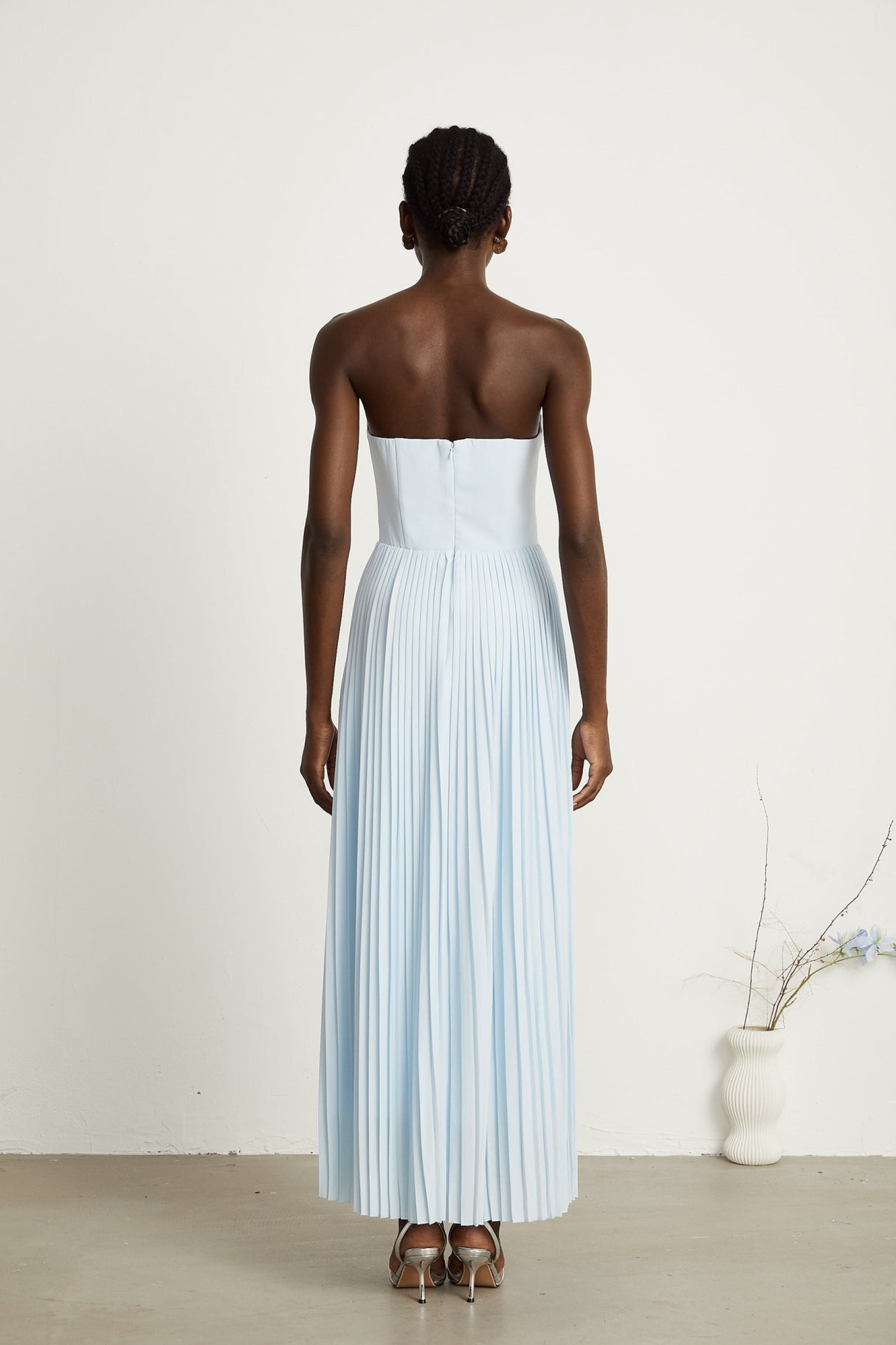 Jessica Blue Maxi Dress with Off - Shoulder Corset Style and Pleated Skirt