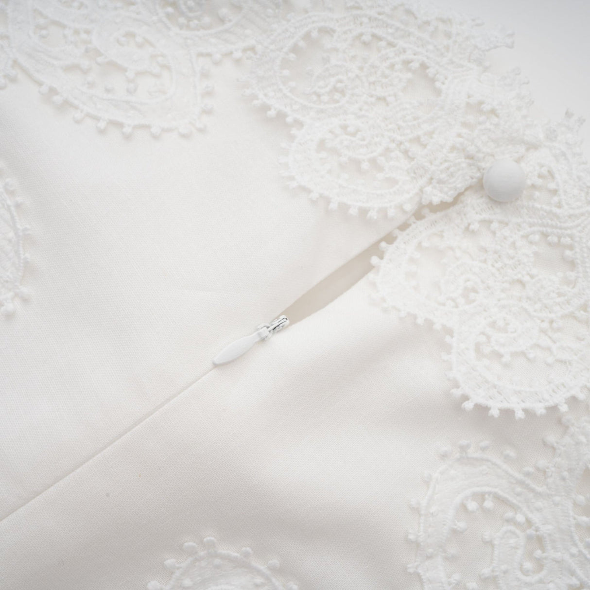 Jessica Floral Midi Dress in White with Mock Neck & Lace Embellishment