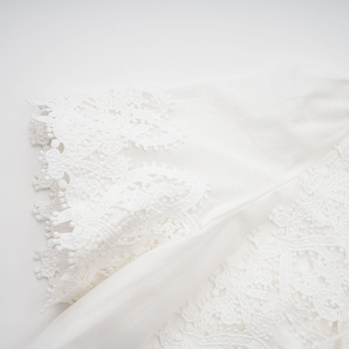 Jessica Floral Midi Dress in White with Mock Neck & Lace Embellishment