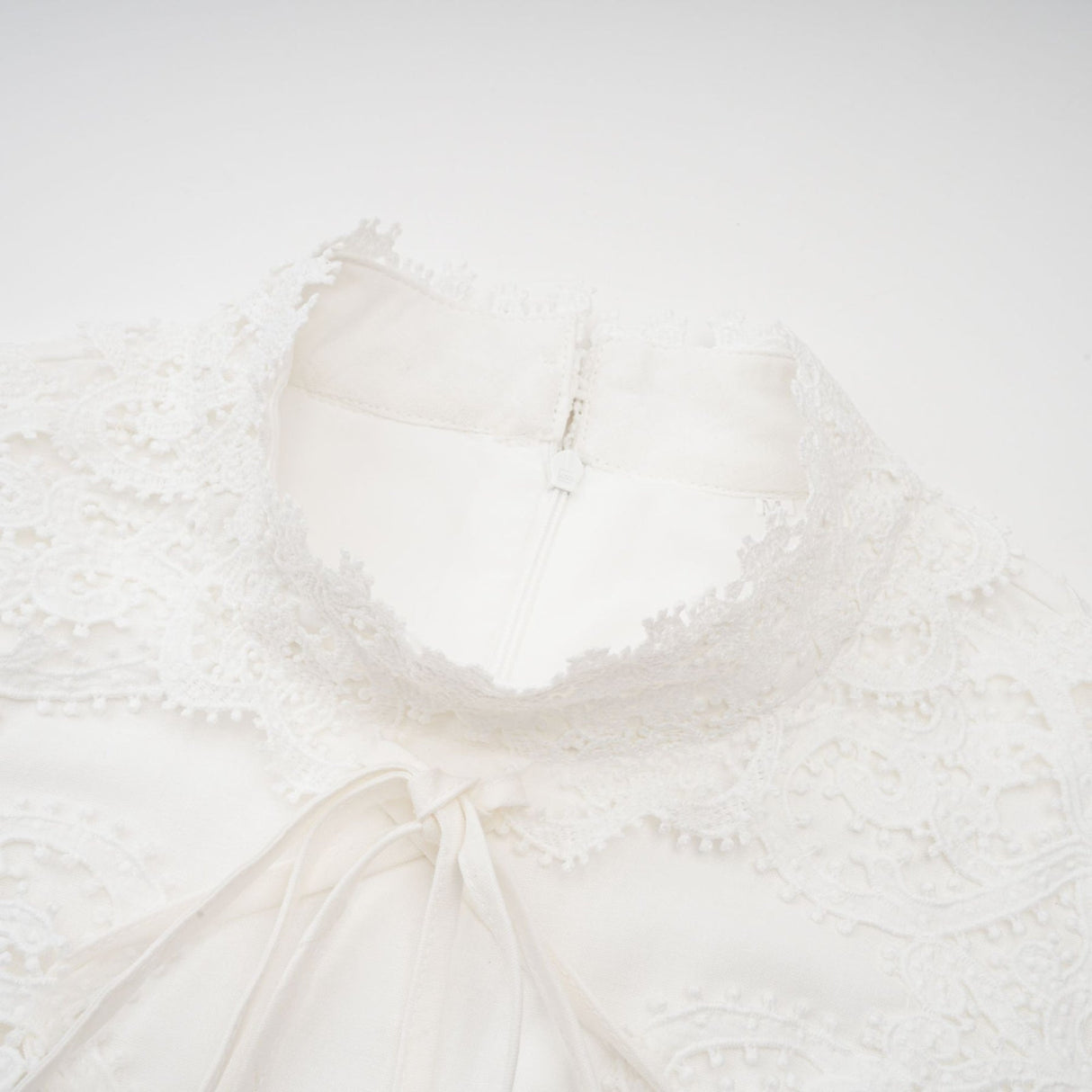 Jessica Floral Midi Dress in White with Mock Neck & Lace Embellishment