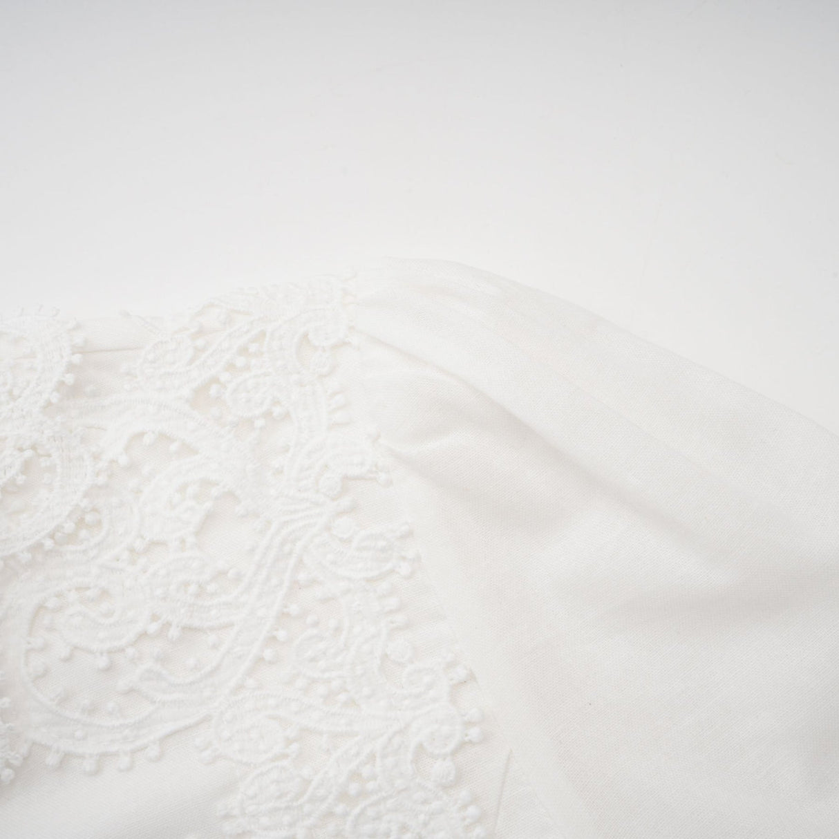 Jessica Floral Midi Dress in White with Mock Neck & Lace Embellishment