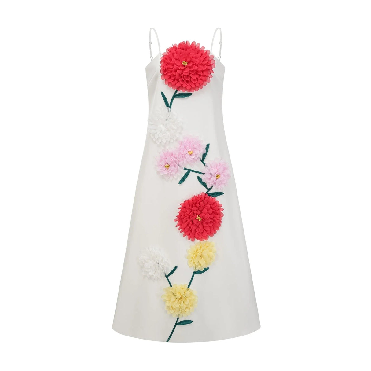 Joanna Midi Dress White 3D Petal Sleeveless Shift & Dart Detailing