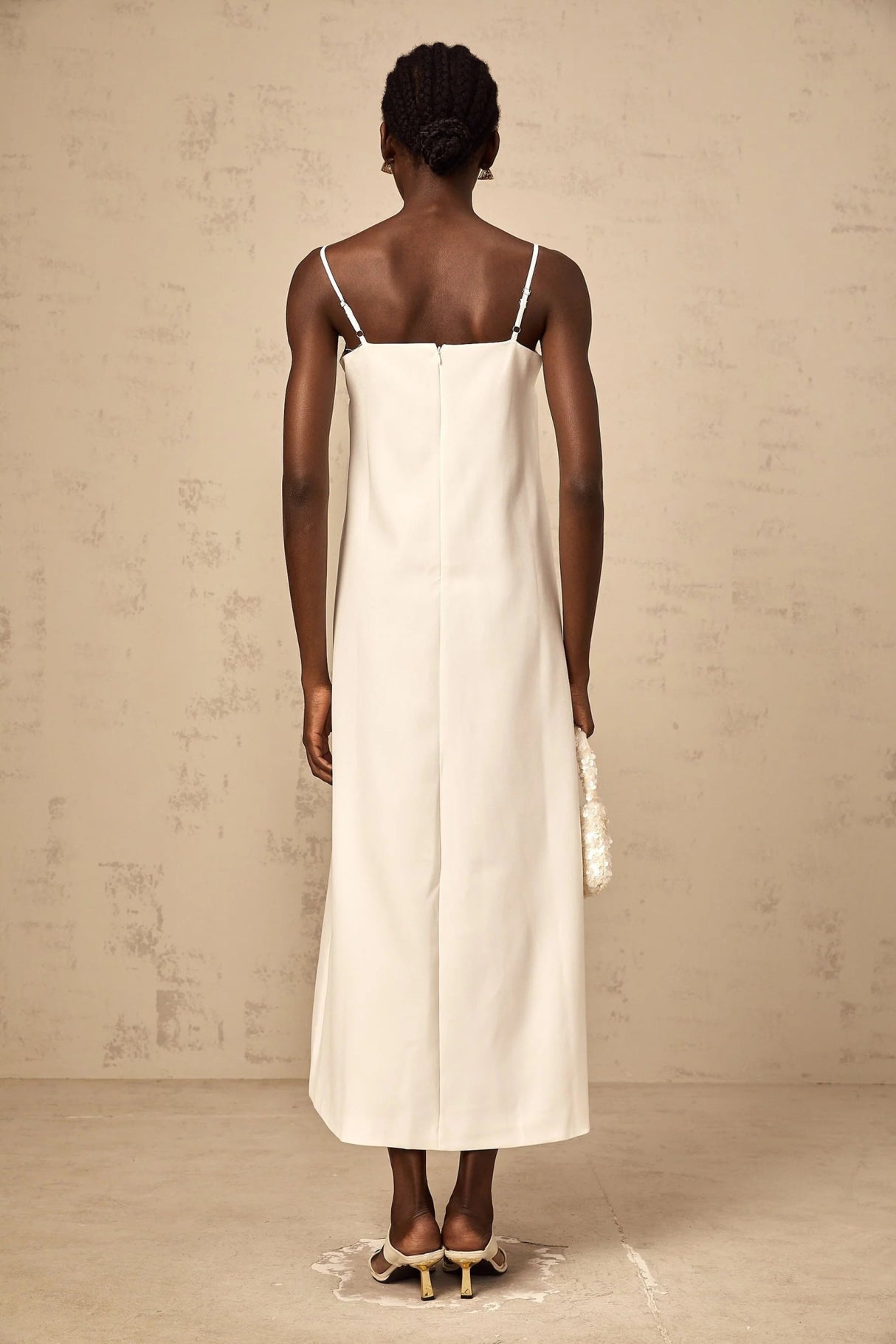 Joanna Midi Dress White 3D Petal Sleeveless Shift & Dart Detailing