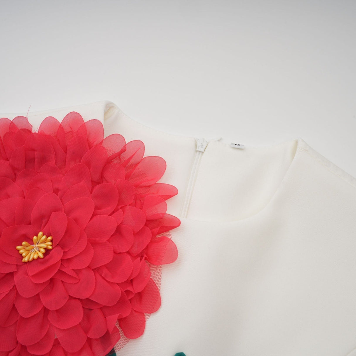 Joanna Midi Dress White 3D Petal Sleeveless Shift & Dart Detailing