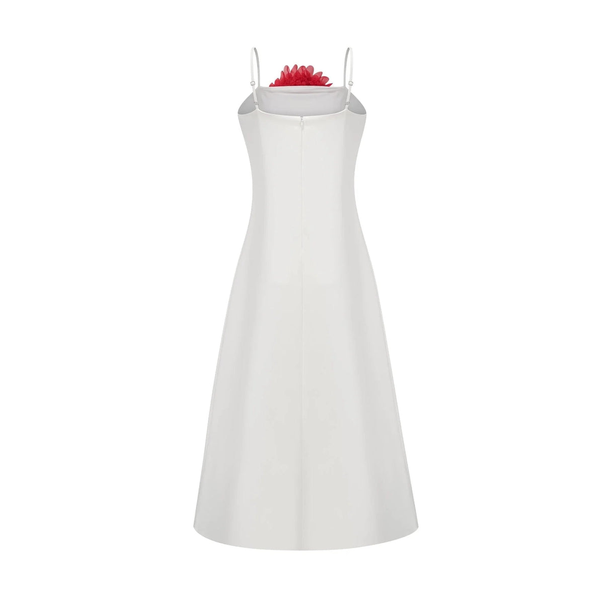 Joanna Midi Dress White 3D Petal Sleeveless Shift & Dart Detailing