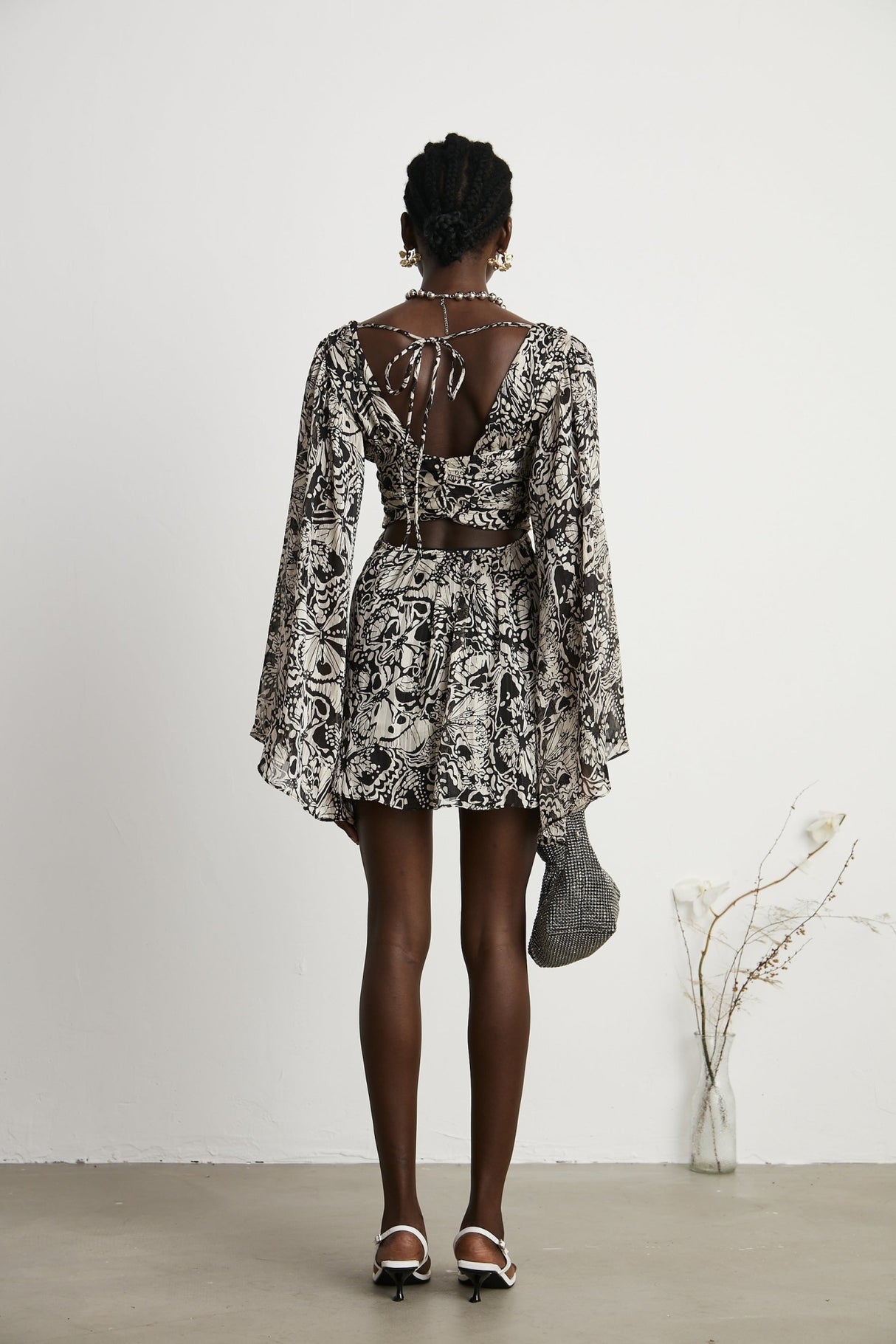 Joanna Mini Dress Black White Pattern VNeck Cut Out