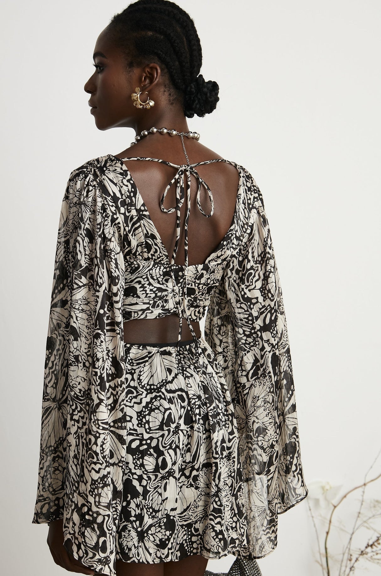 Joanna Mini Dress Black White Pattern VNeck Cut Out