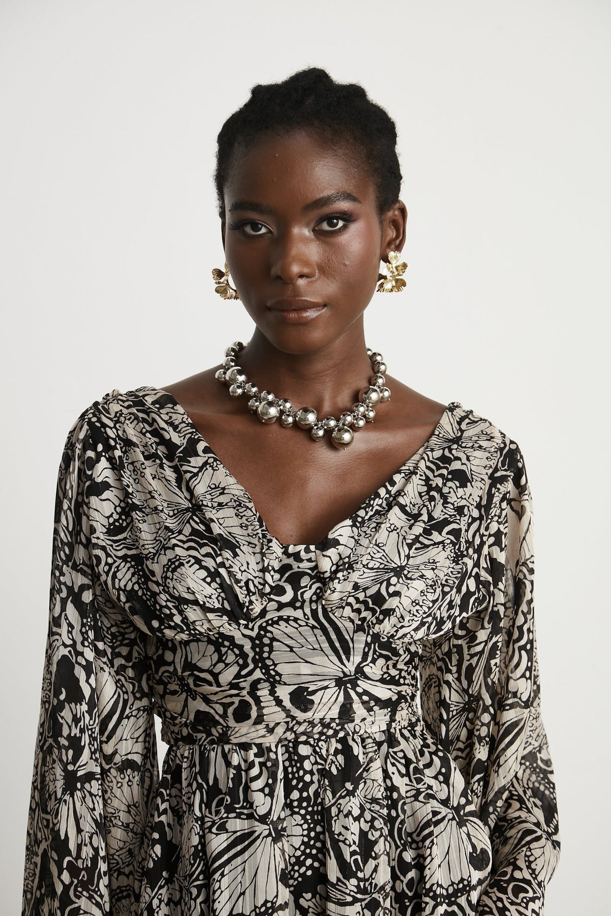 Joanna Mini Dress Black White Pattern VNeck Cut Out