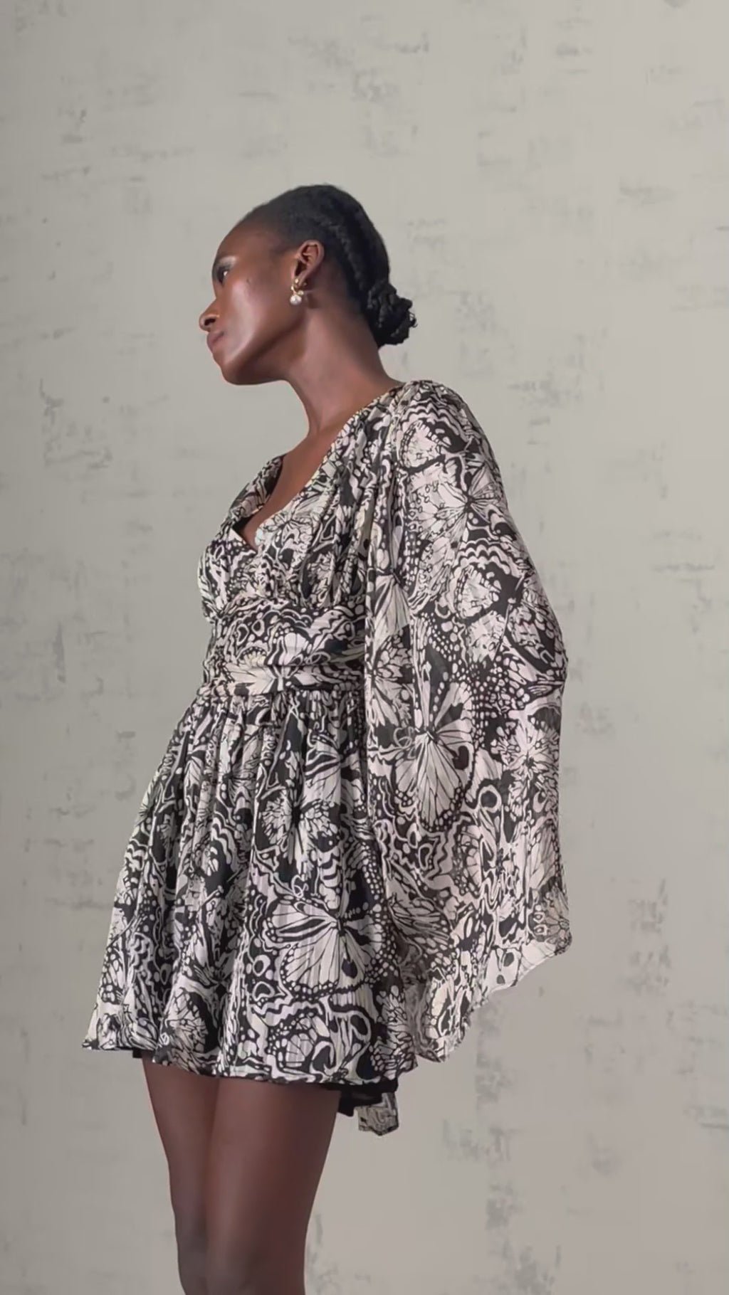 Joanna Mini Dress Black White Pattern VNeck Cut Out