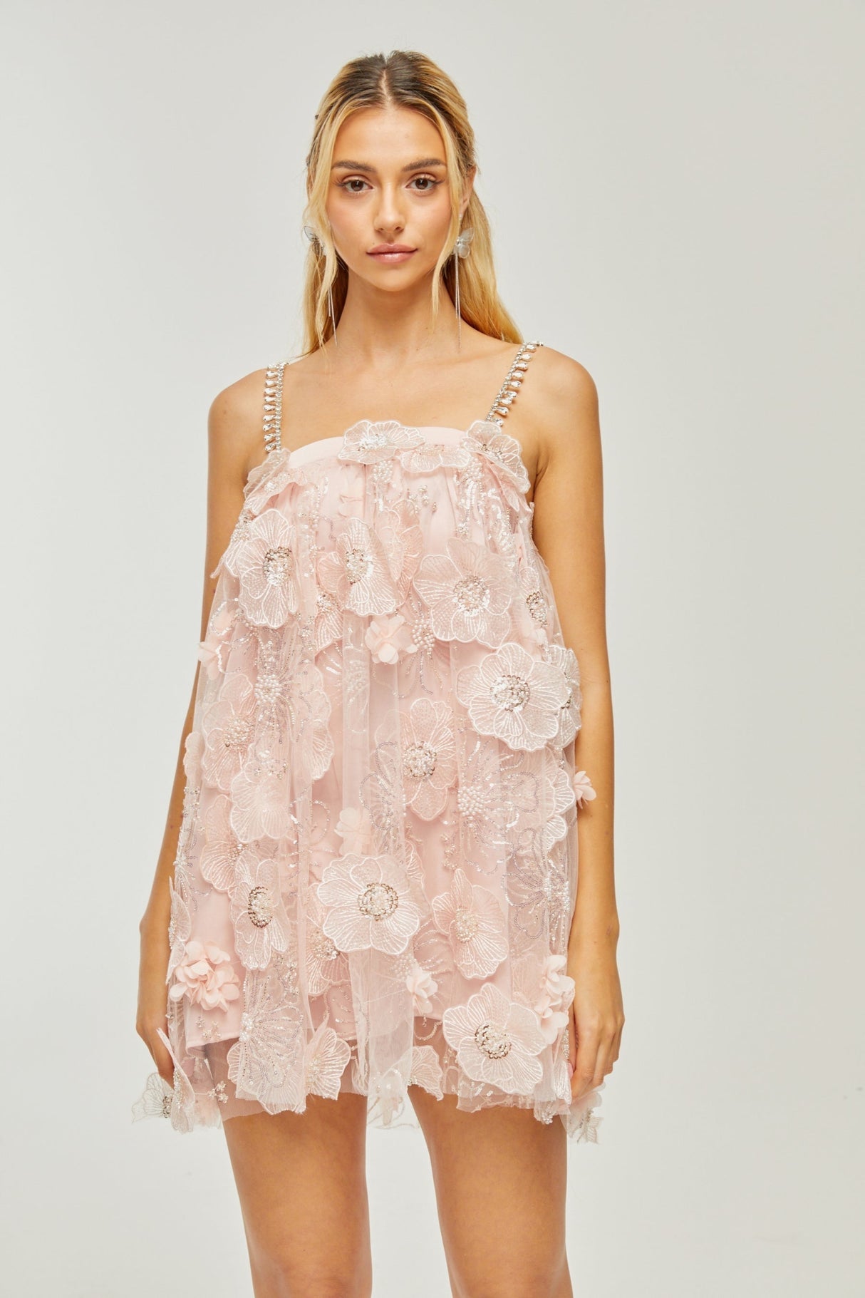 Joanna Mini Dress Crystal Flower Pearl Pink