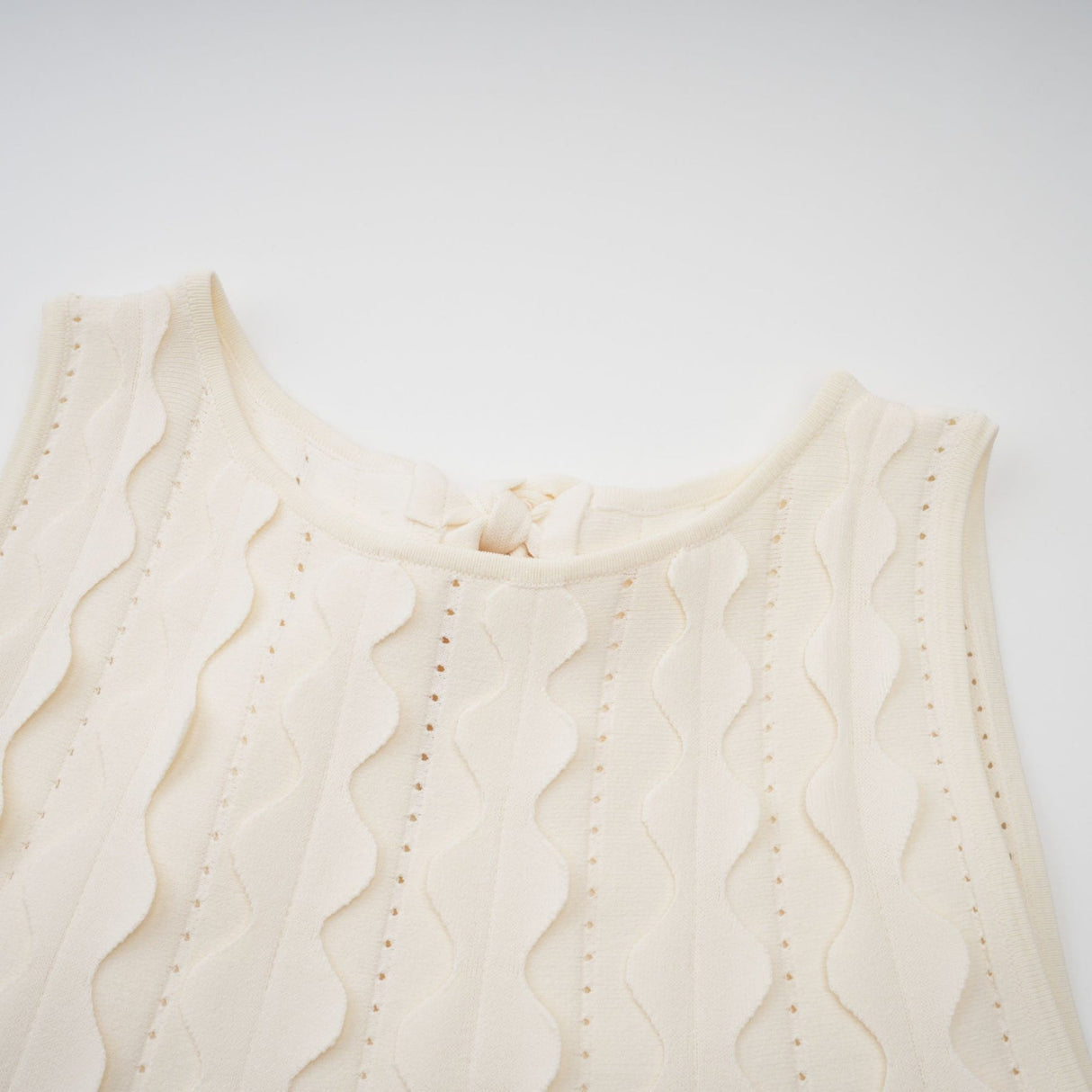 Joanna Mini Dress White Wavy Sleeveless with Rear Tie & Wavy Detailing