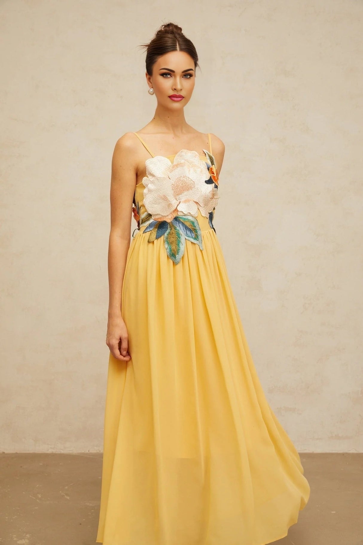 Jocelyn Maxi Dress Floral - Embroidered Yellow & Multicolor