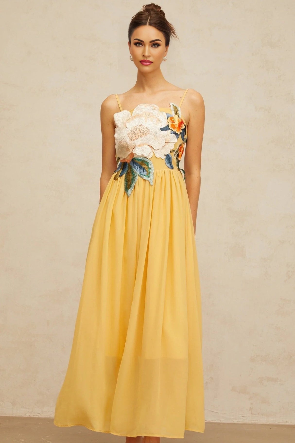 Jocelyn Maxi Dress Floral - Embroidered Yellow & Multicolor