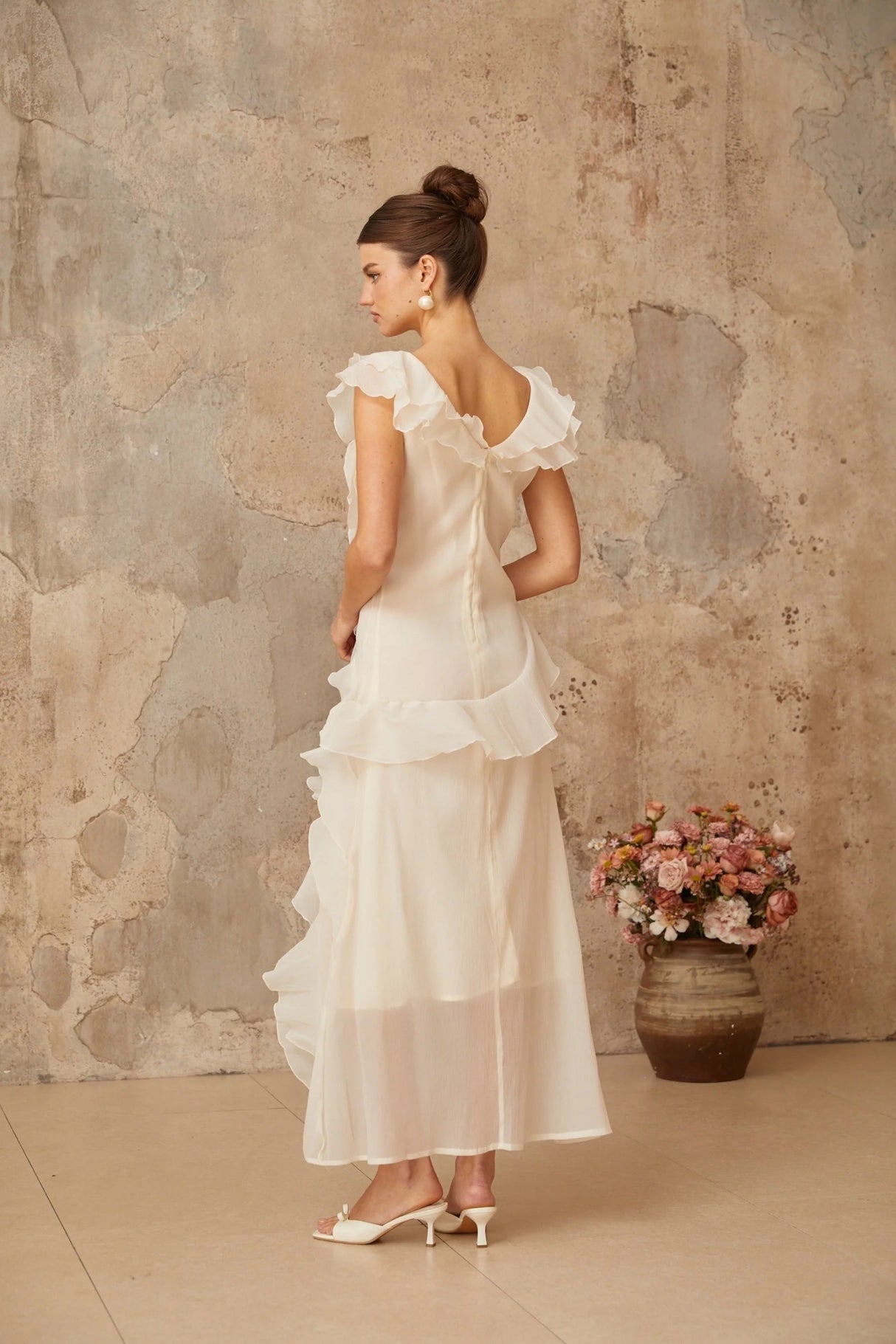 Jocelyn Maxi Dress Neutrals Ruffled Floral