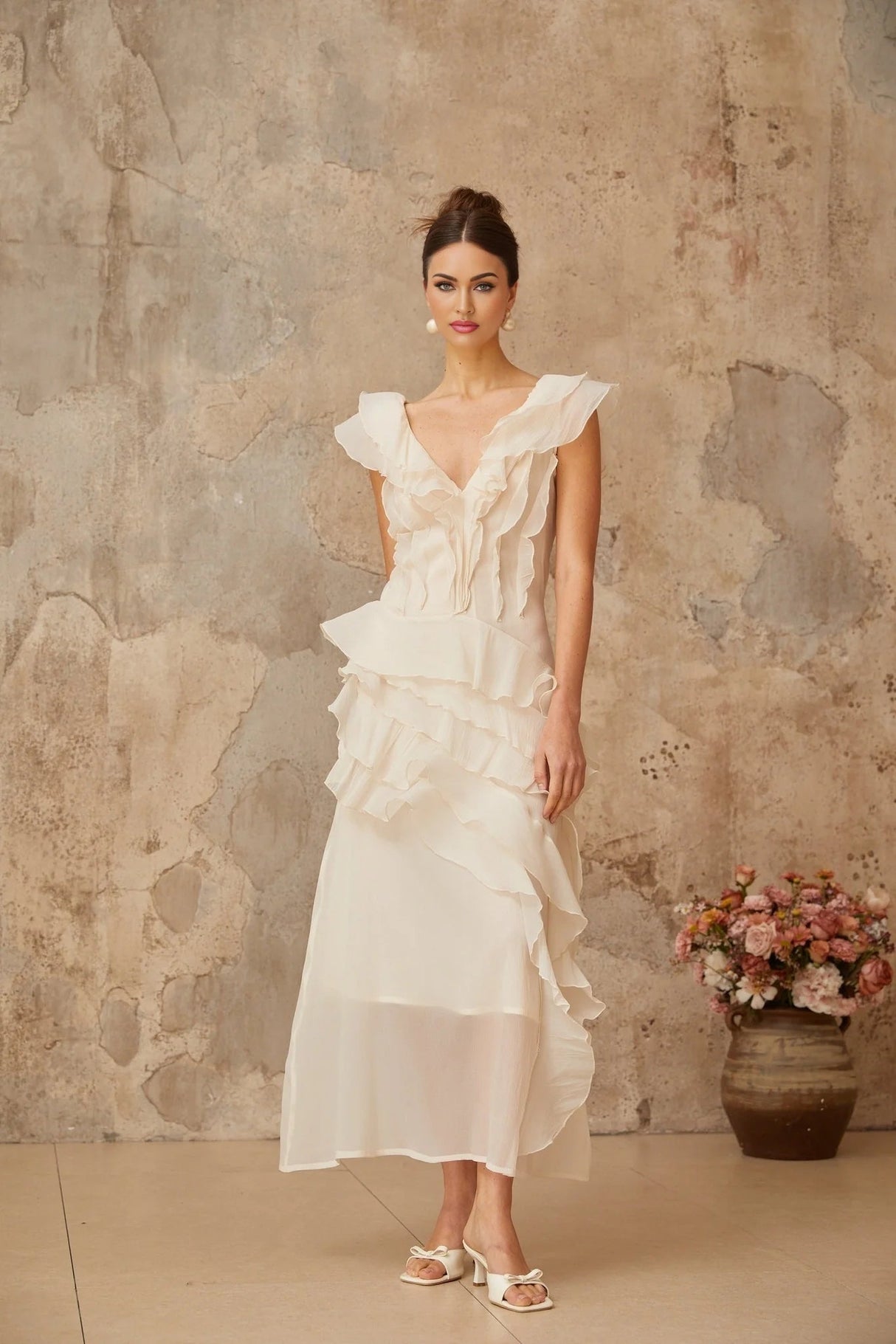 Jocelyn Maxi Dress Neutrals Ruffled Floral