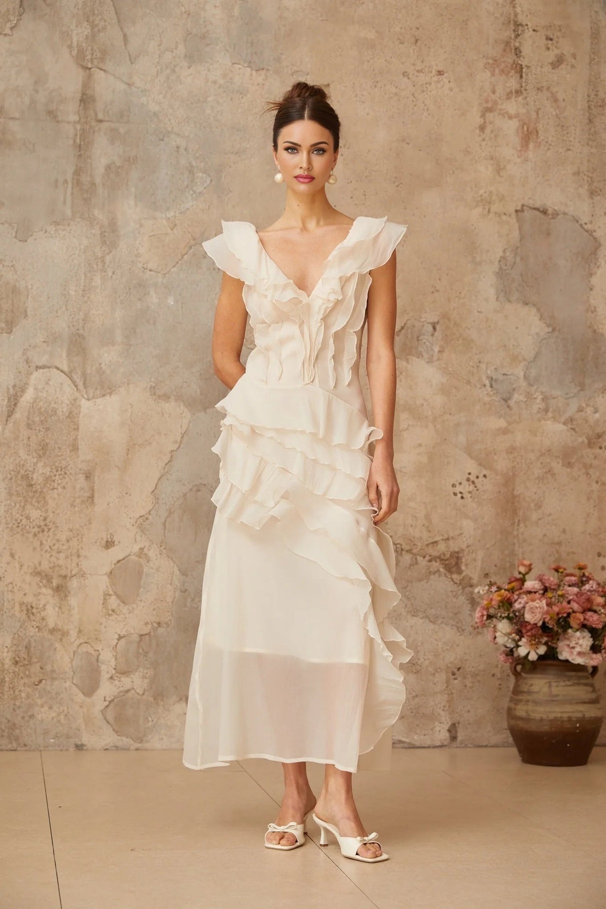 Jocelyn Maxi Dress Neutrals Ruffled Floral