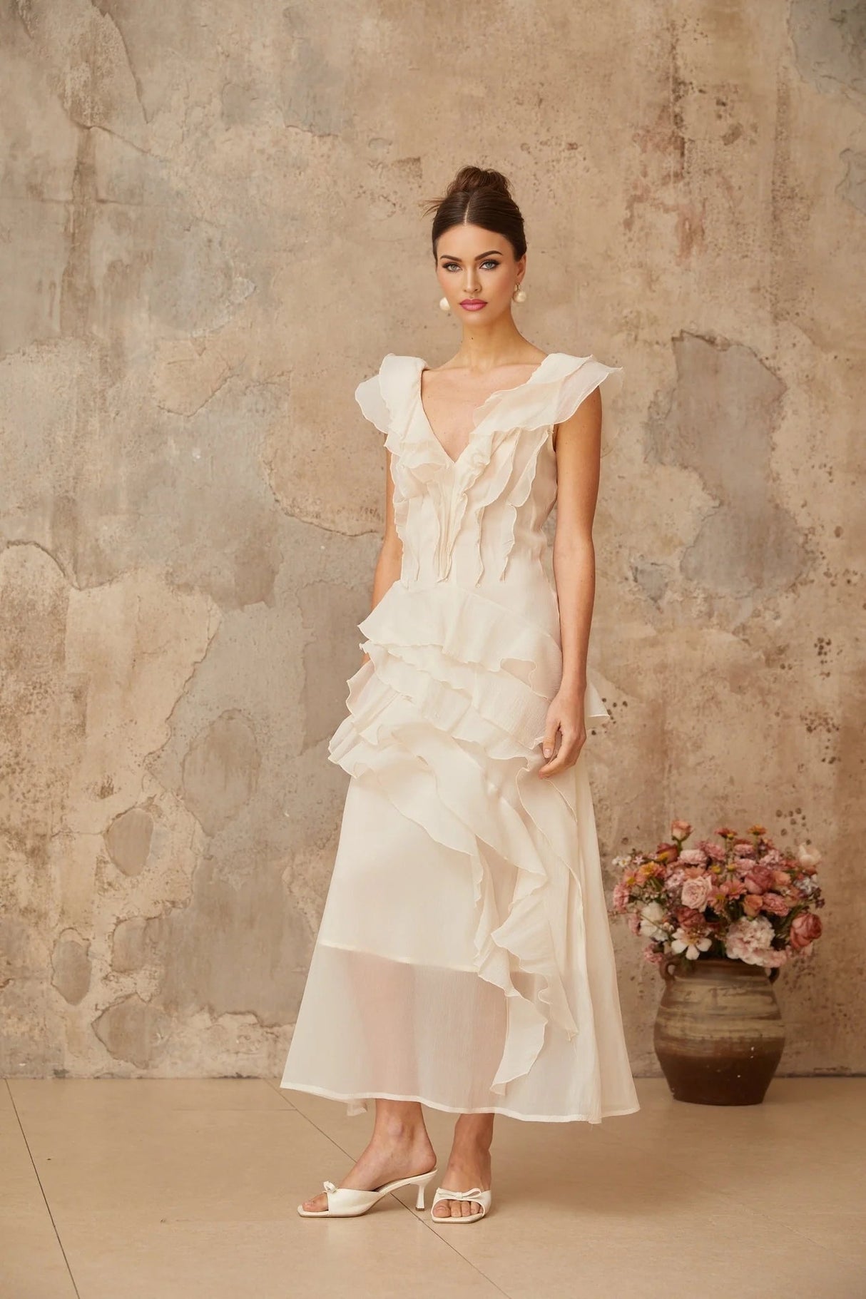 Jocelyn Maxi Dress Neutrals Ruffled Floral