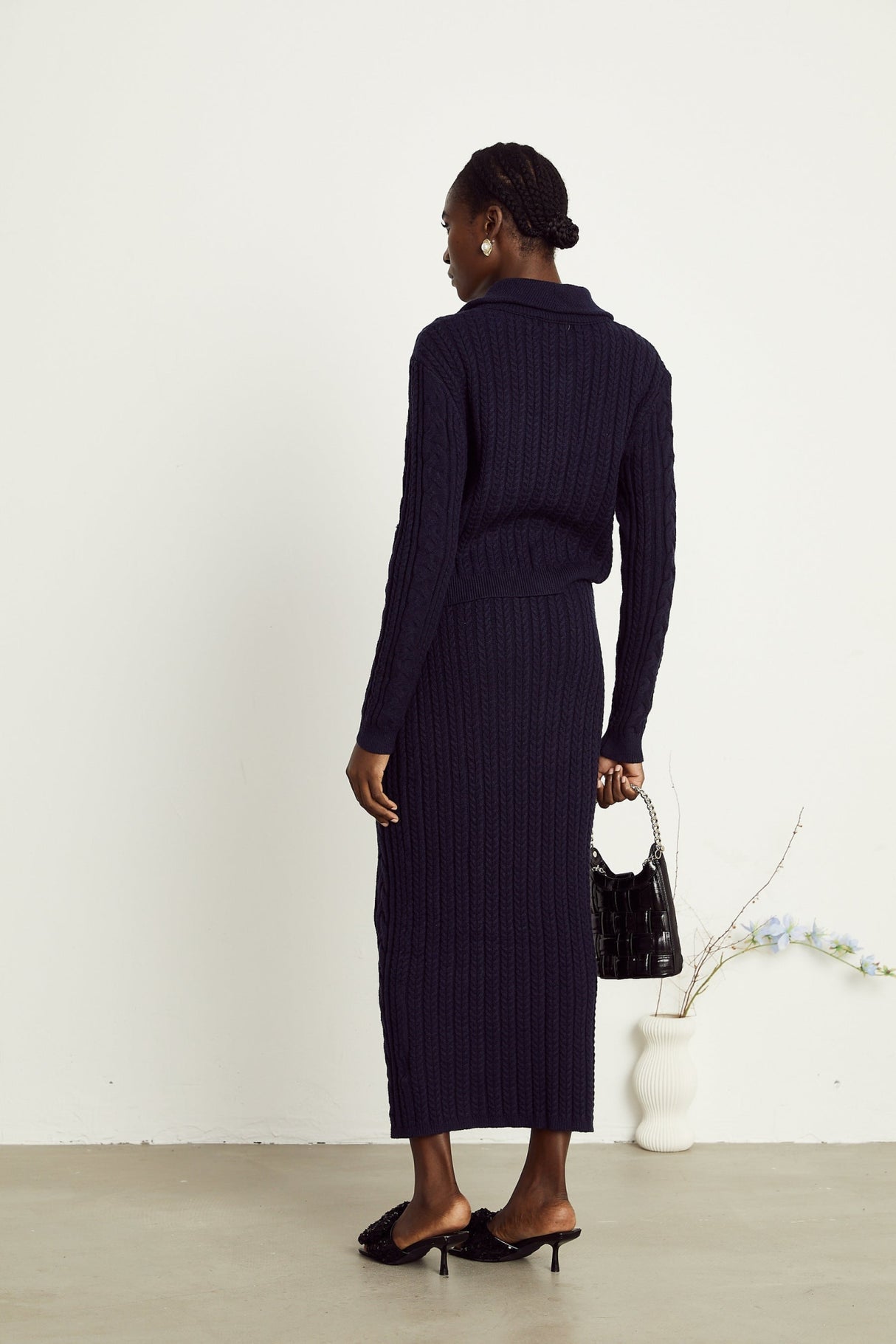 Jolanda Jacket & Skirt Navy Blue Knit Matching Set