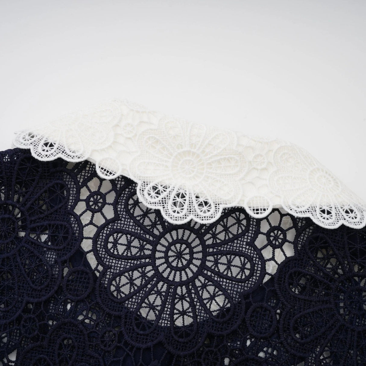 Jordan Midi Dress Blue Floral Crochet Lace & Belted Scalloped Hem