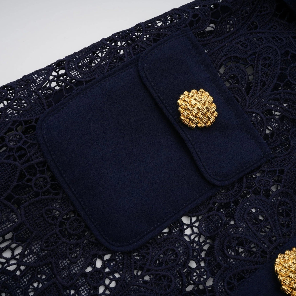 Jordan Midi Dress Blue Floral Crochet Lace & Belted Scalloped Hem