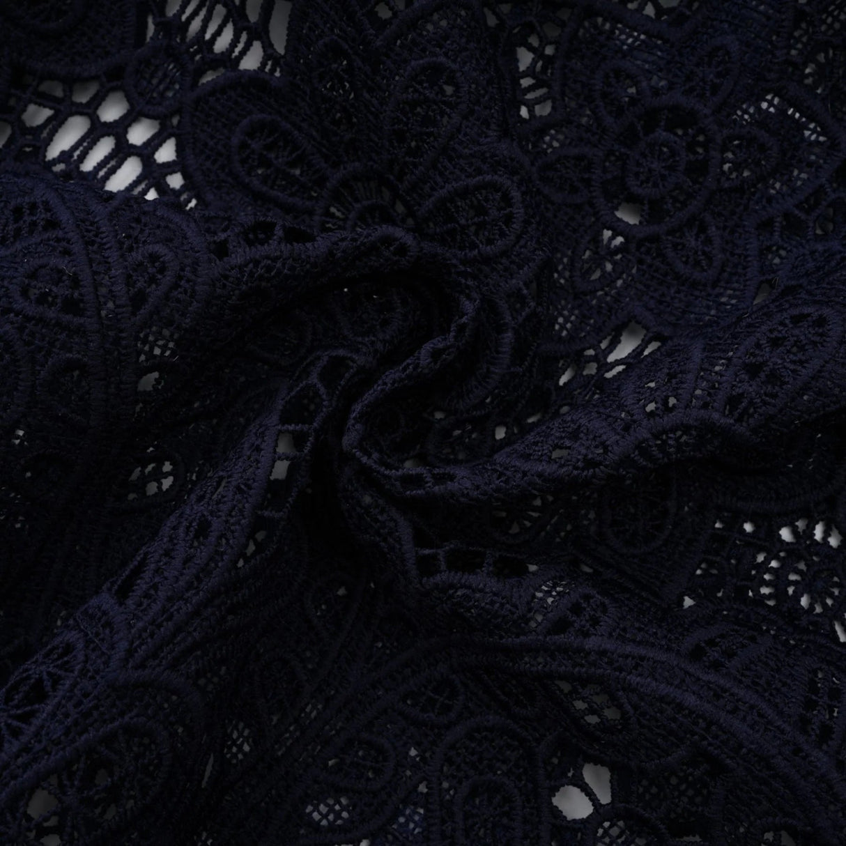 Jordan Midi Dress Blue Floral Crochet Lace & Belted Scalloped Hem