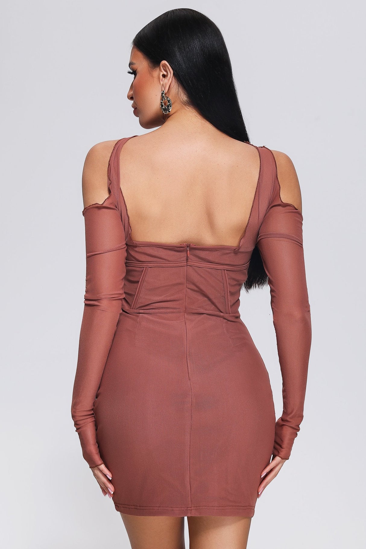 Mariella Mini Dress - Off-Shoulder Neckline - Corset Detailing - Fitted Silhouette - Mesh Accents - Versatile Styling