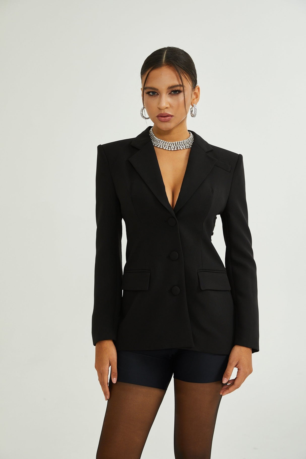 Julia Blazer - Long Sleeves - Notched Lapels - Crystal Embellishment - Fitted Waistline