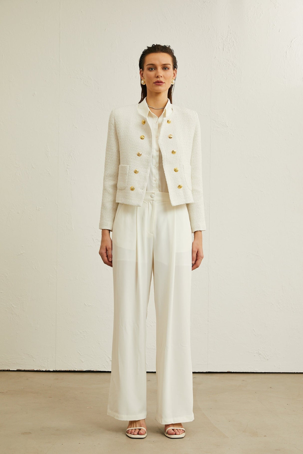 Juliana Jacket - Tweed - Double - Breasted Design - Patch Pockets - Buttoned - Cuff Sleeves