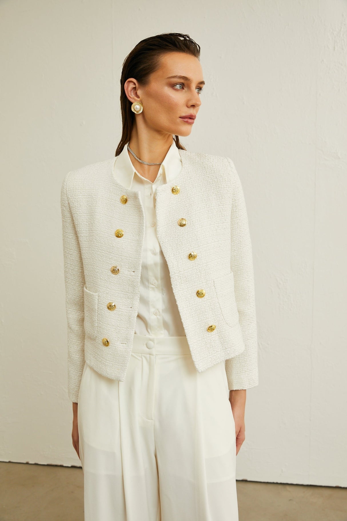 Juliana Jacket White Tweed Double Breasted Cropped