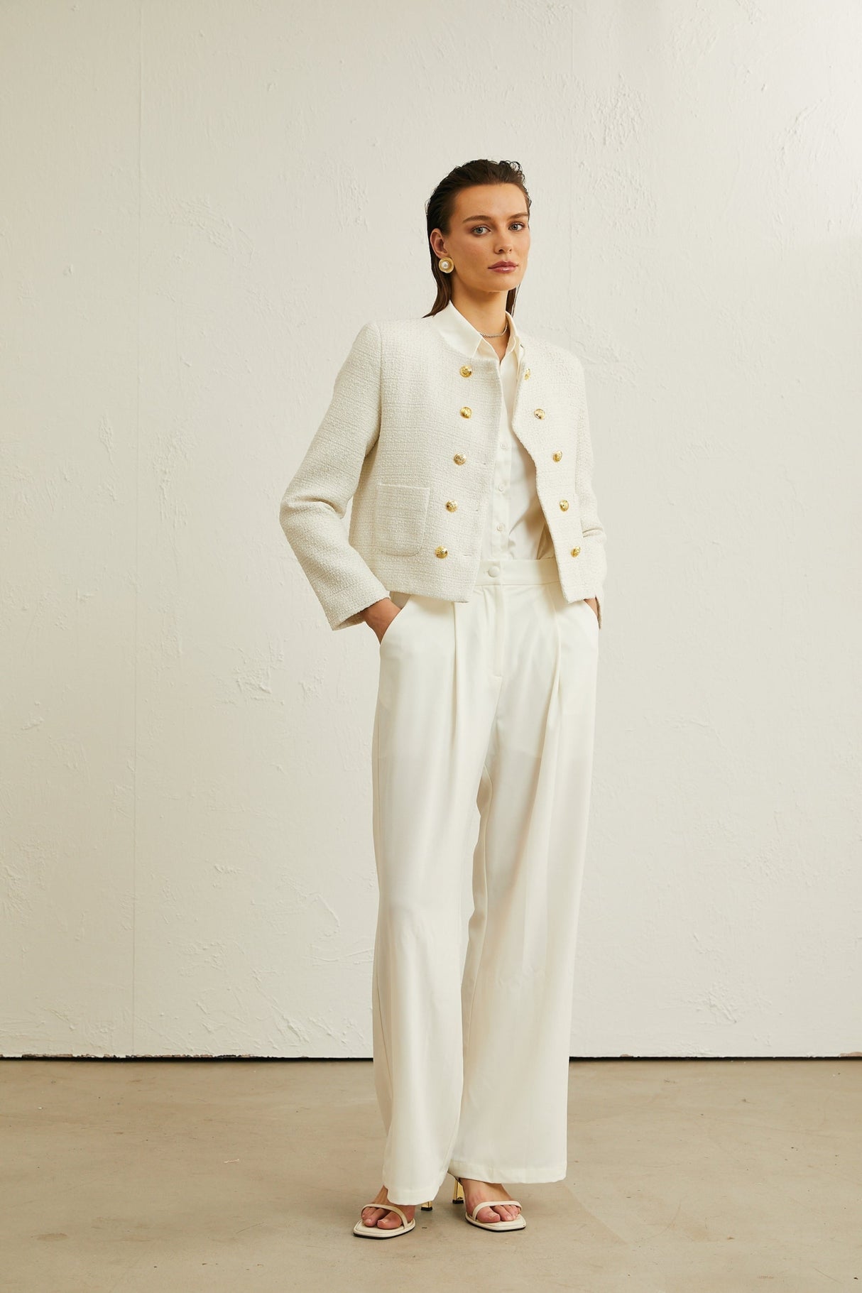 Juliana Jacket White Tweed Double Breasted Cropped