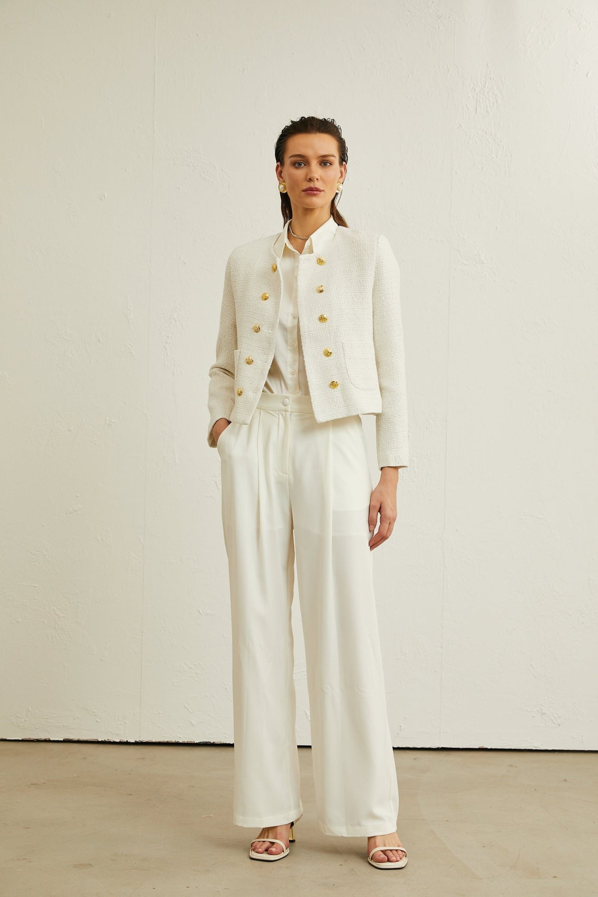 Juliana Jacket White Tweed Double Breasted Cropped