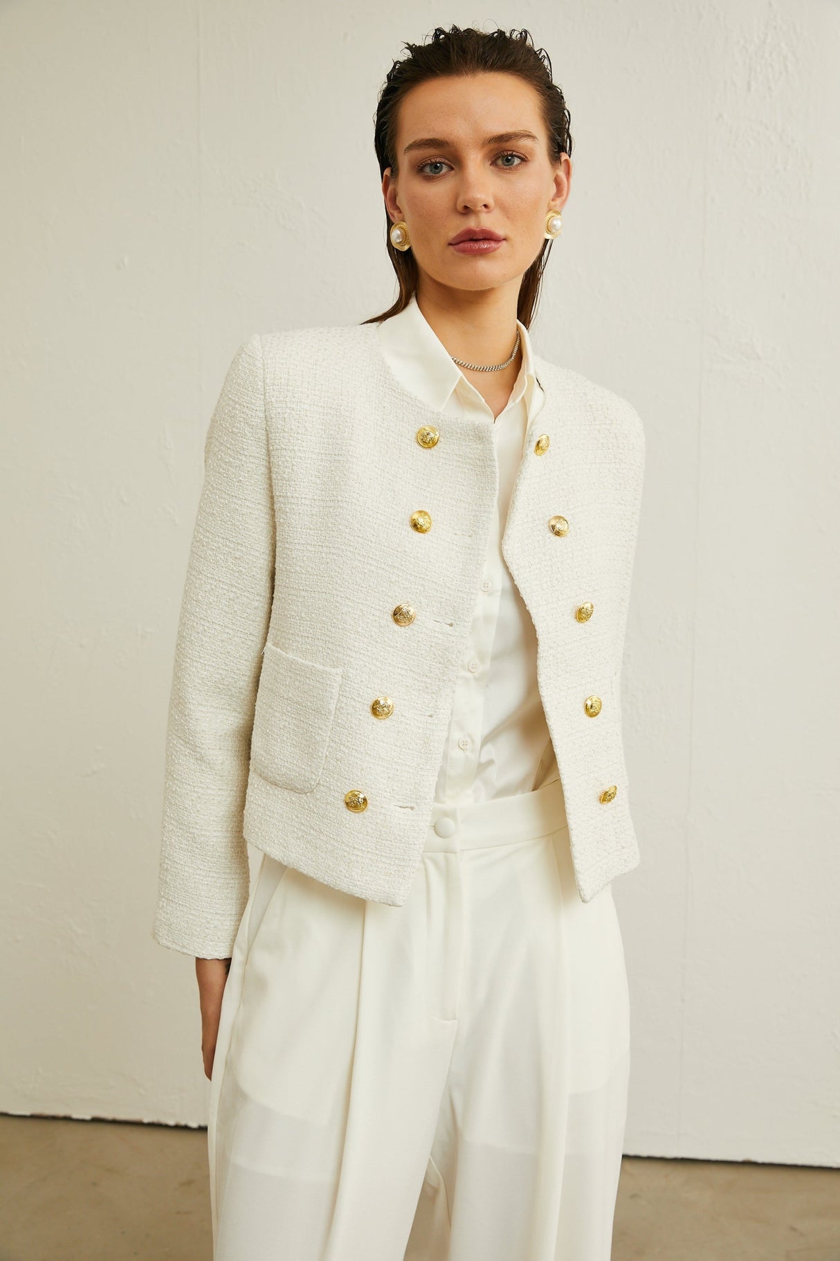 Juliana Jacket White Tweed Double Breasted Cropped