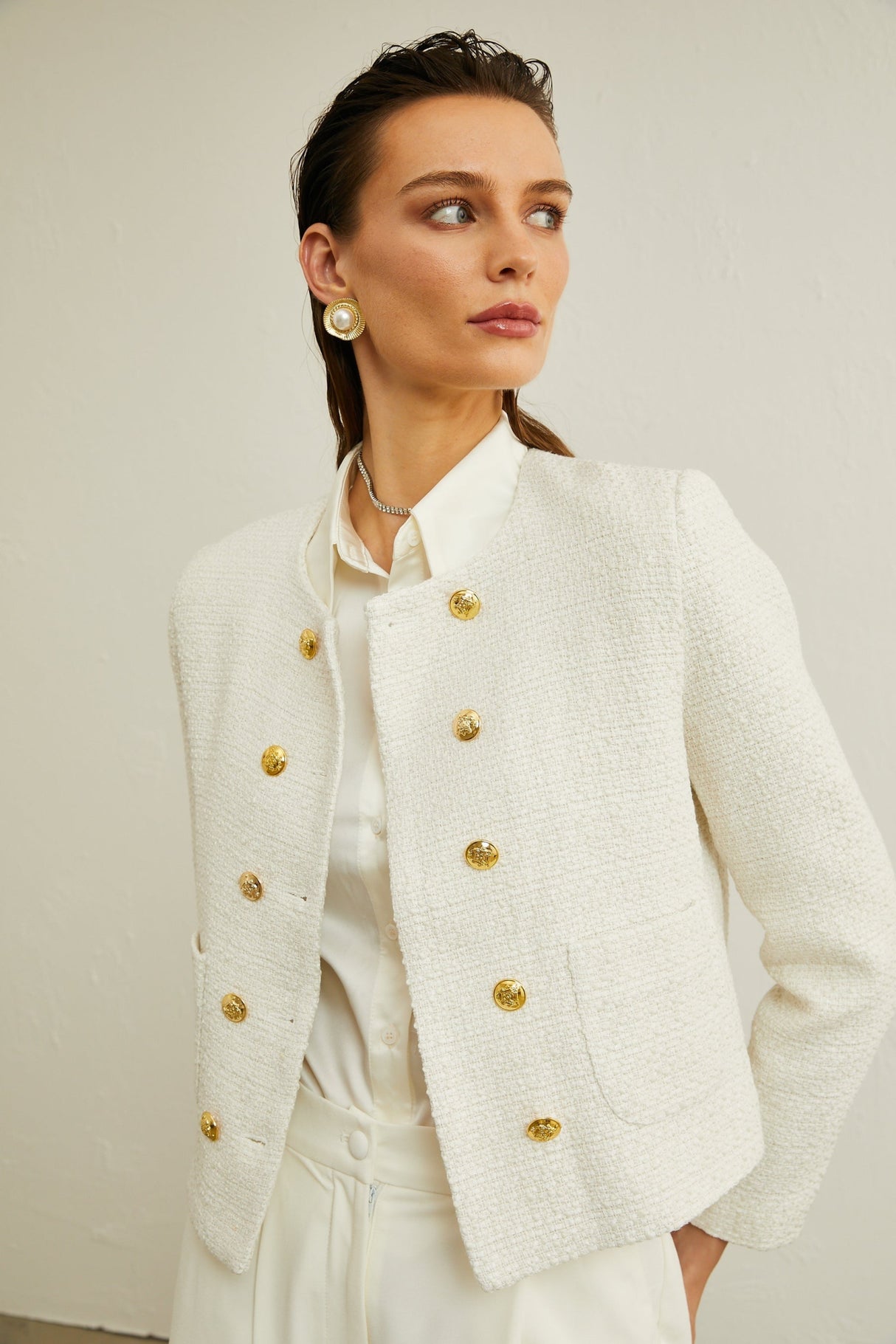 Juliana Jacket White Tweed Double Breasted Cropped
