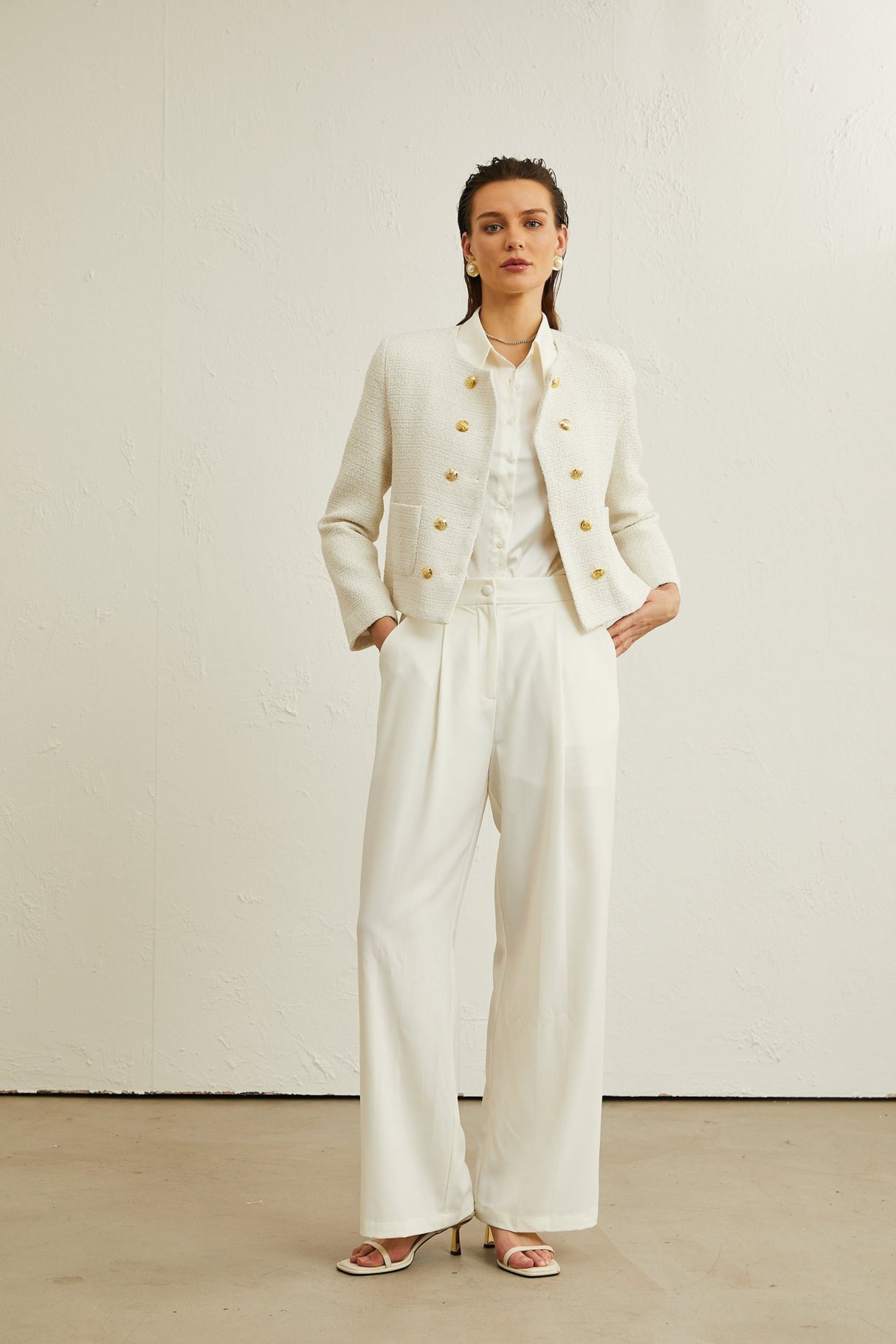 Juliana Jacket White Tweed Double Breasted Cropped