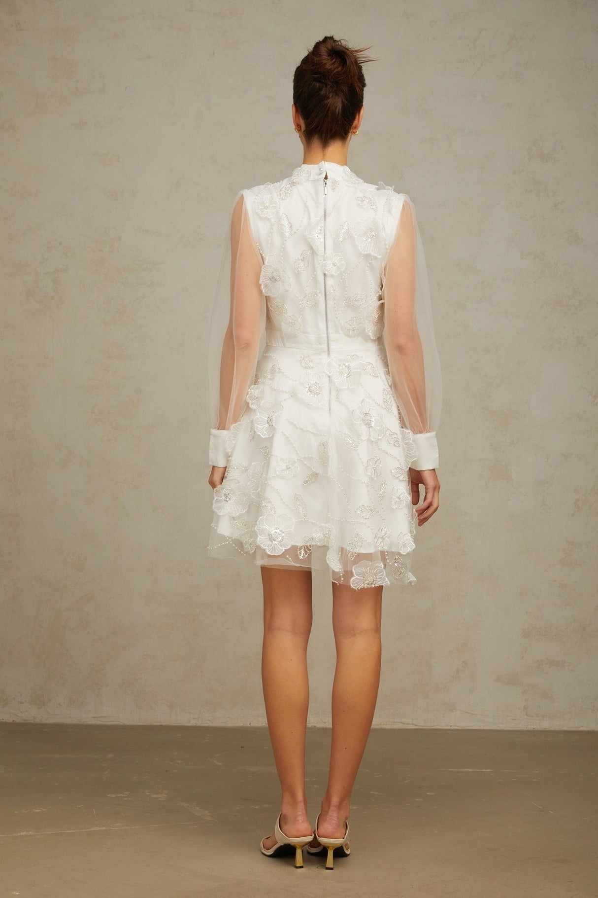 Julianna Mini Dress White Tulle Sequin Pearl Petal Embellishments