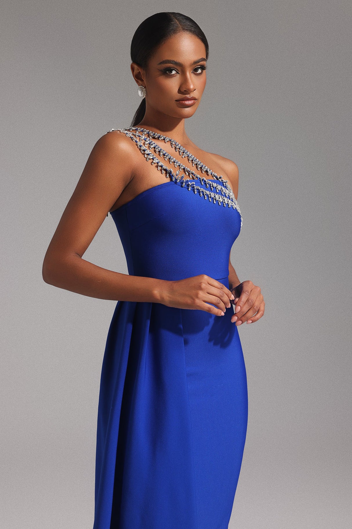 Juliet Blue One Shoulder Diamond Detail Dress