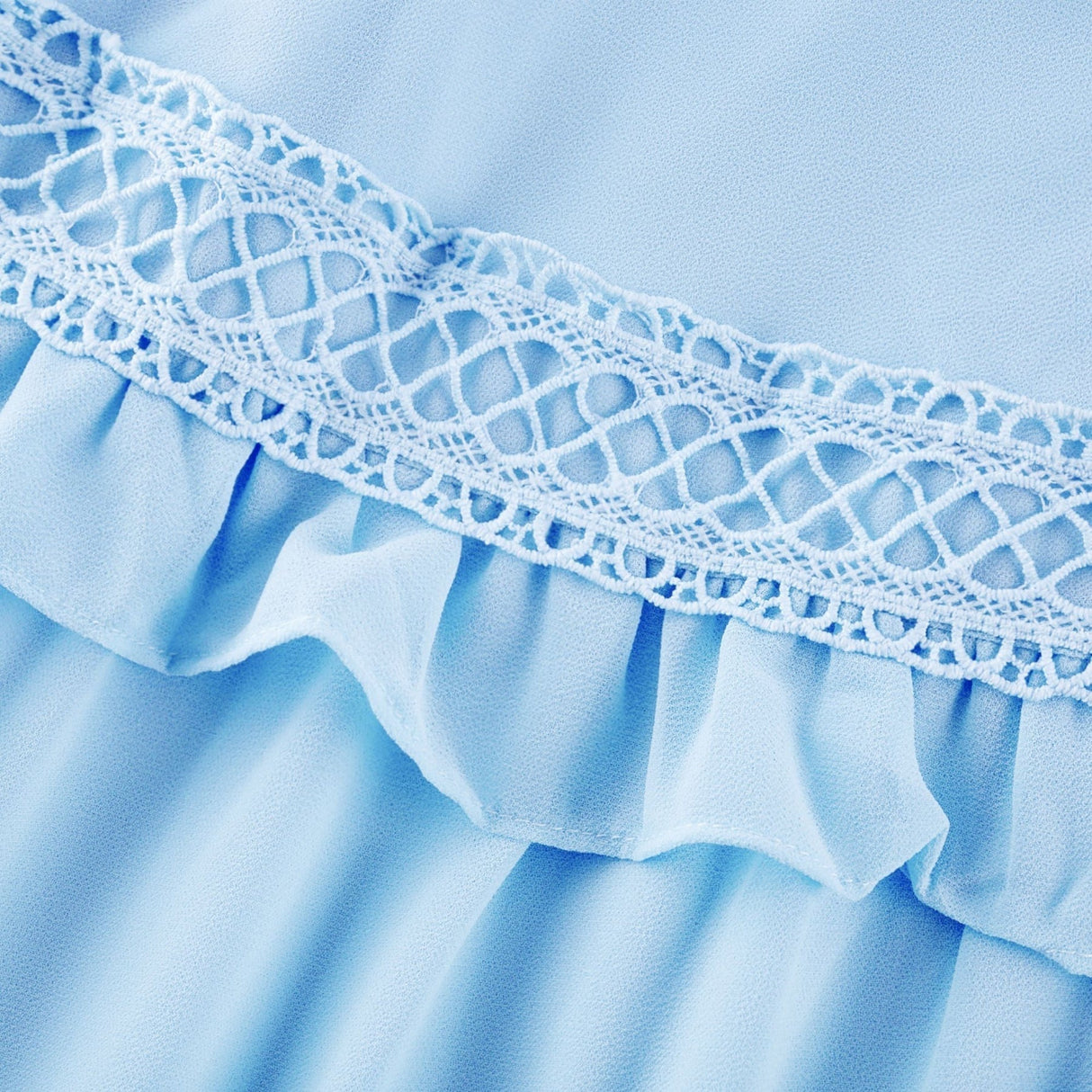 Juno Light Blue Guipure Lace Maxi Dress With Ruffle Details