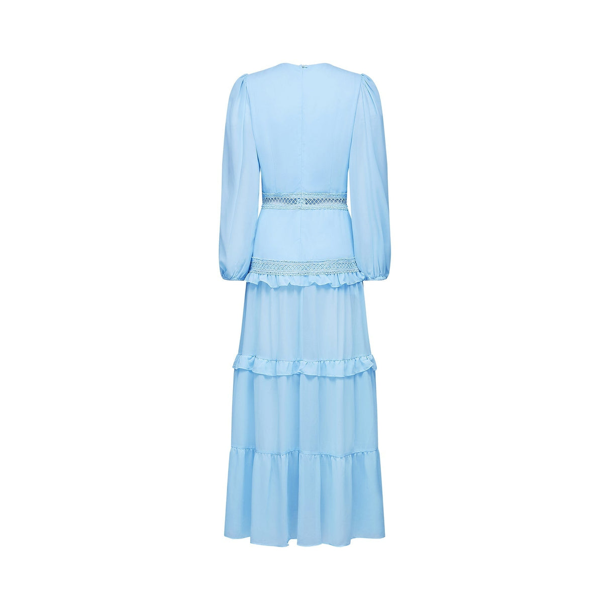 Juno Light Blue Guipure Lace Maxi Dress With Ruffle Details