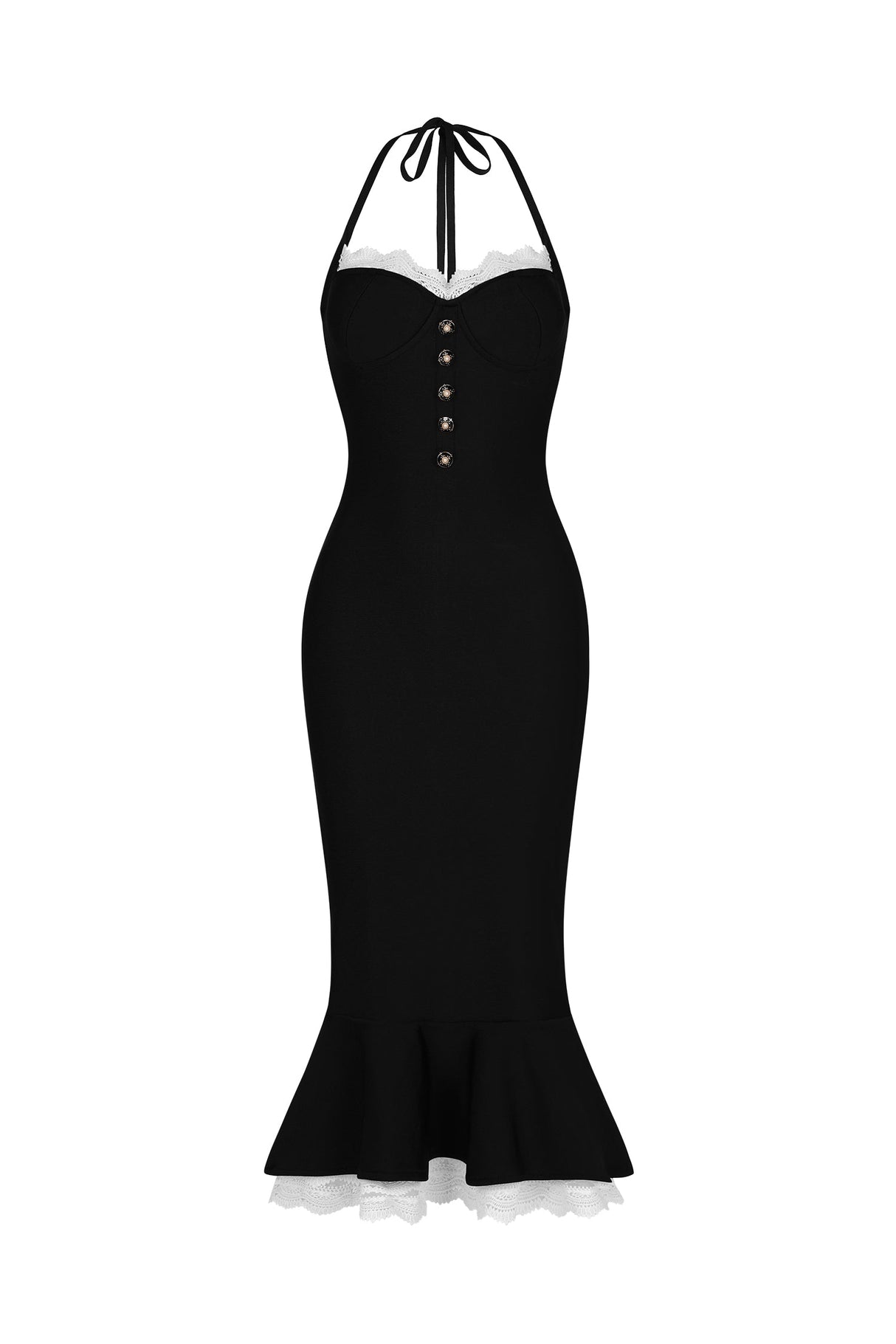 Kadence Black Halter Neckline Lace Detail Dress