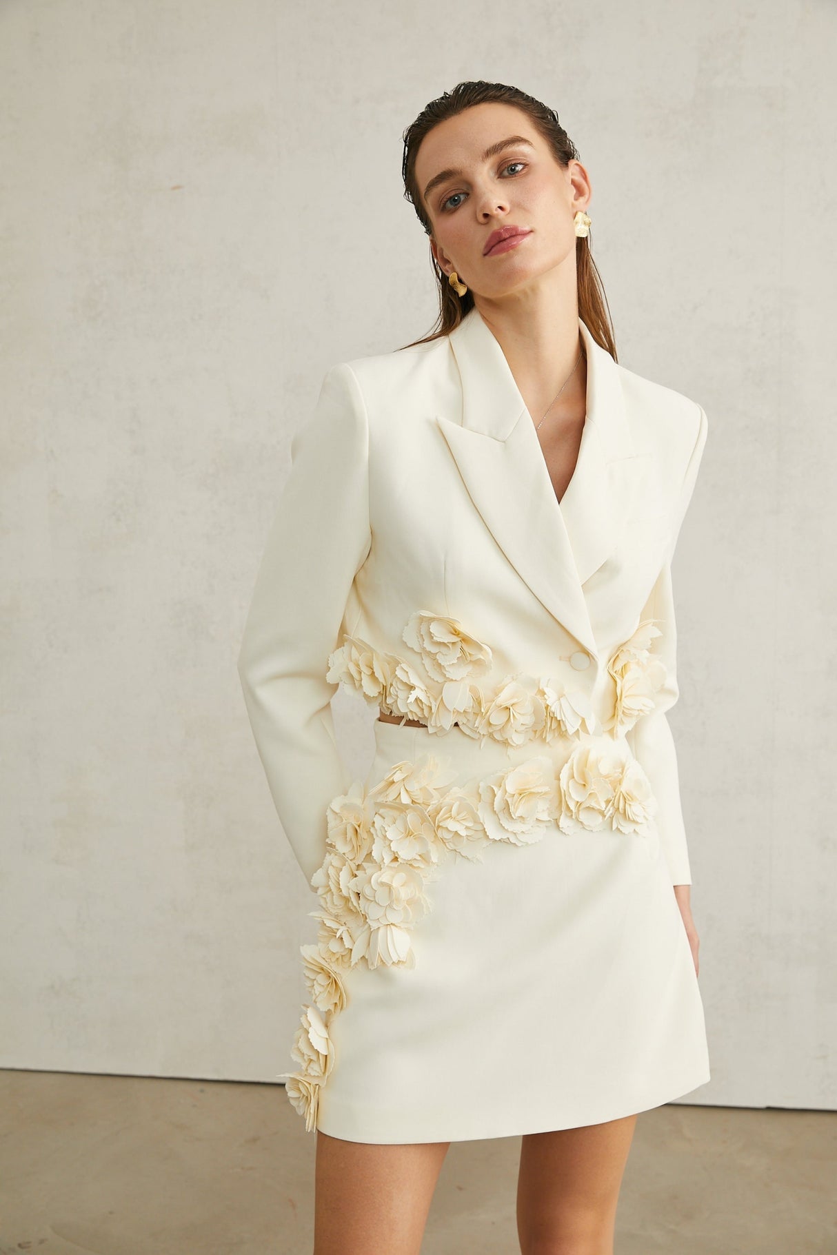 Kaitlin Floral Appliqué Jacket & Skirt Set