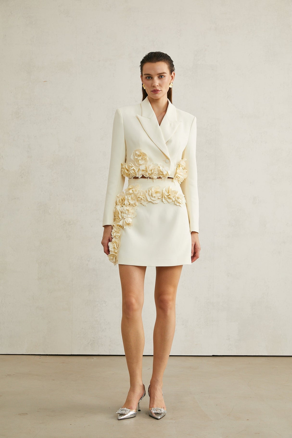 Kaitlin Floral Appliqué Jacket & Skirt Set