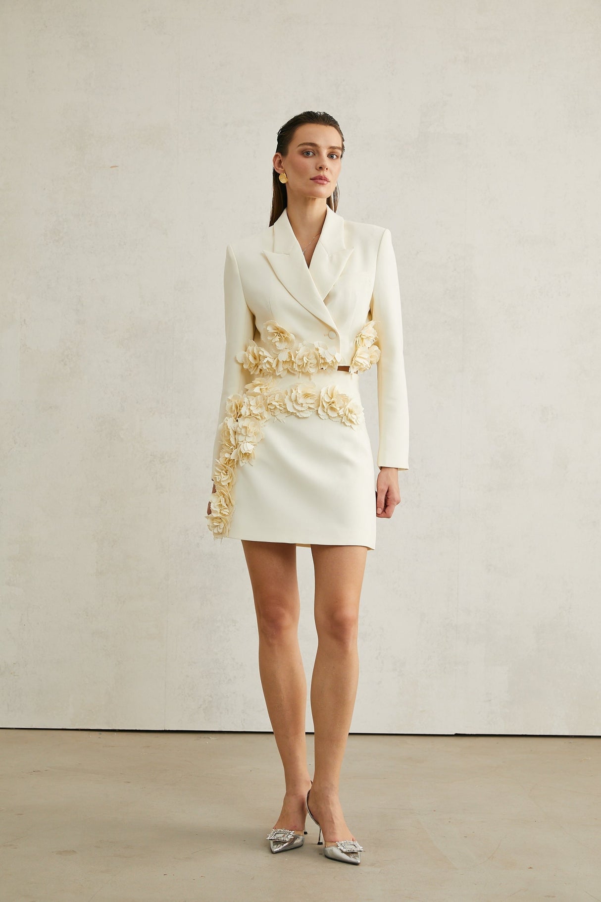 Kaitlin Floral Appliqué Jacket & Skirt Set