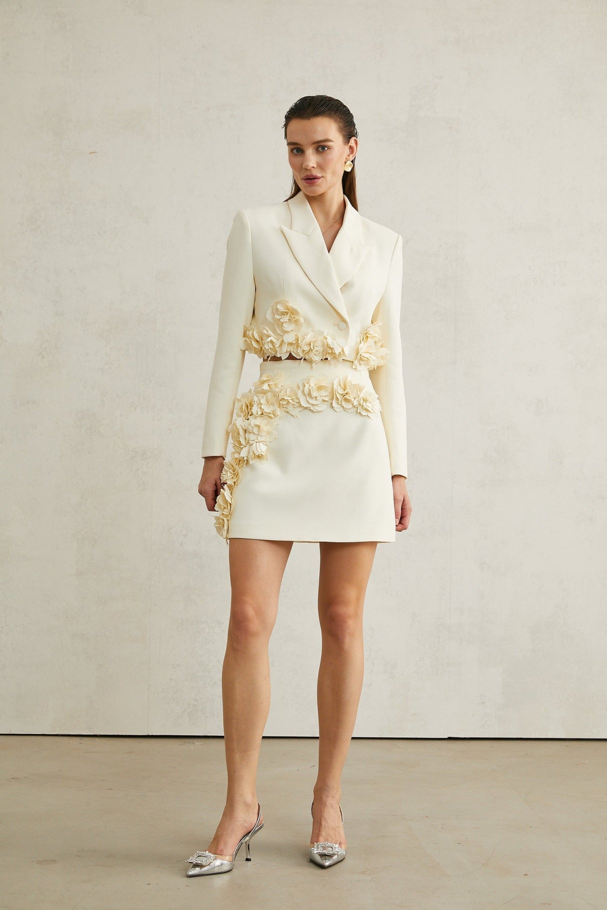 Kaitlin Floral Appliqué Jacket & Skirt Set