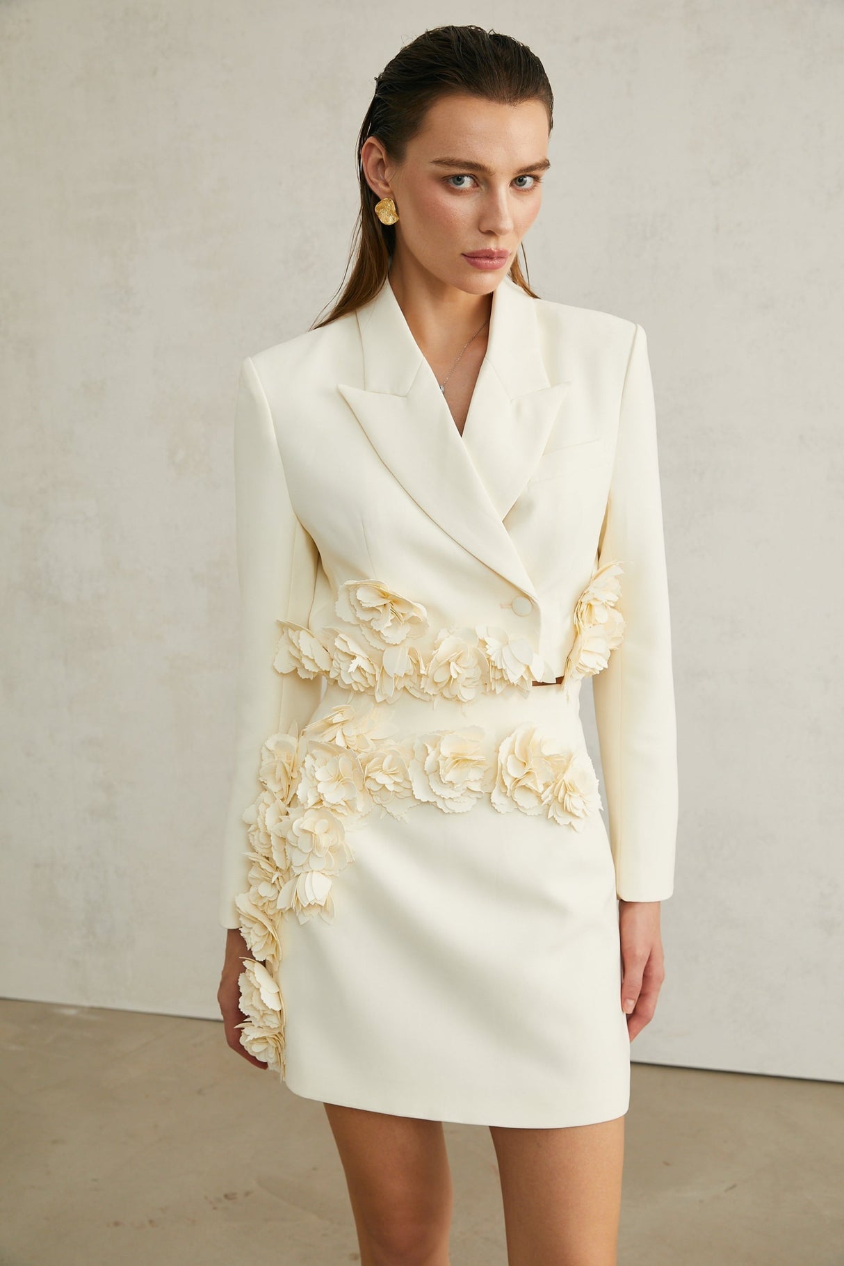 Kaitlin Floral Appliqué Jacket & Skirt Set